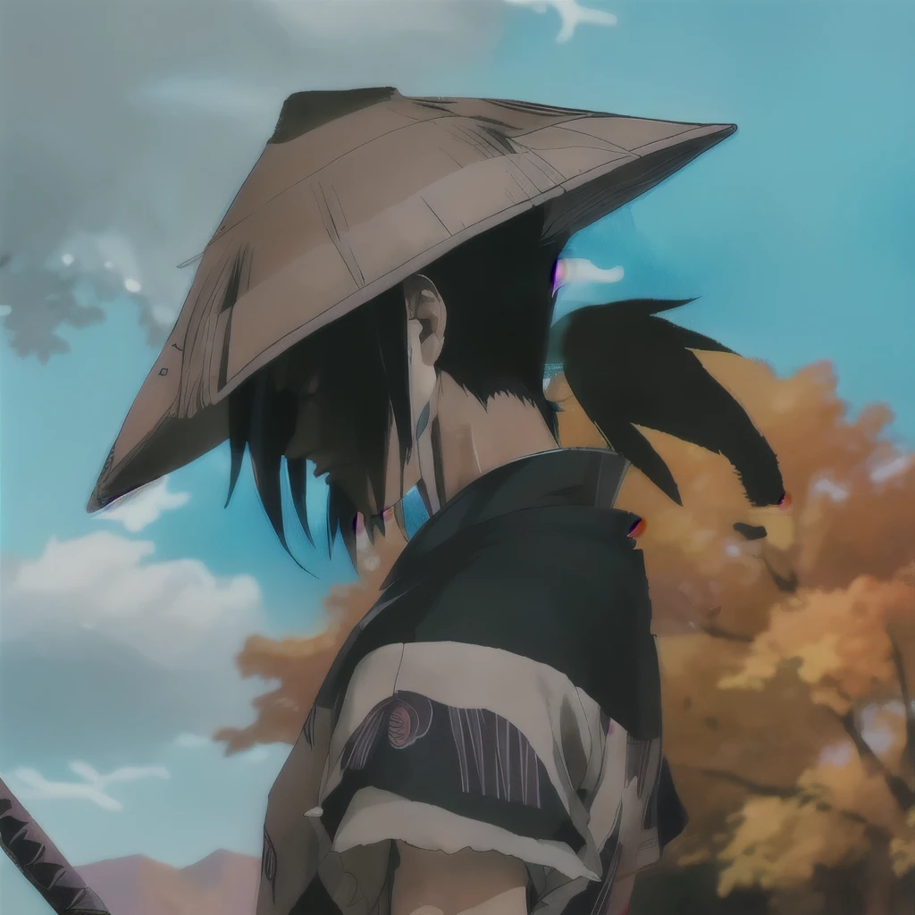 anime character with a hat and a sword in front of a tree, sasuke uchiha, itatchi uchiha, samurai champloo, itachi uchiha, afro samurai anime style, from naruto, afro samurai animes style, badass anime 8 k, anime character, handsome guy in demon slayer art, as an anime character, afro samurai style, urban samurai