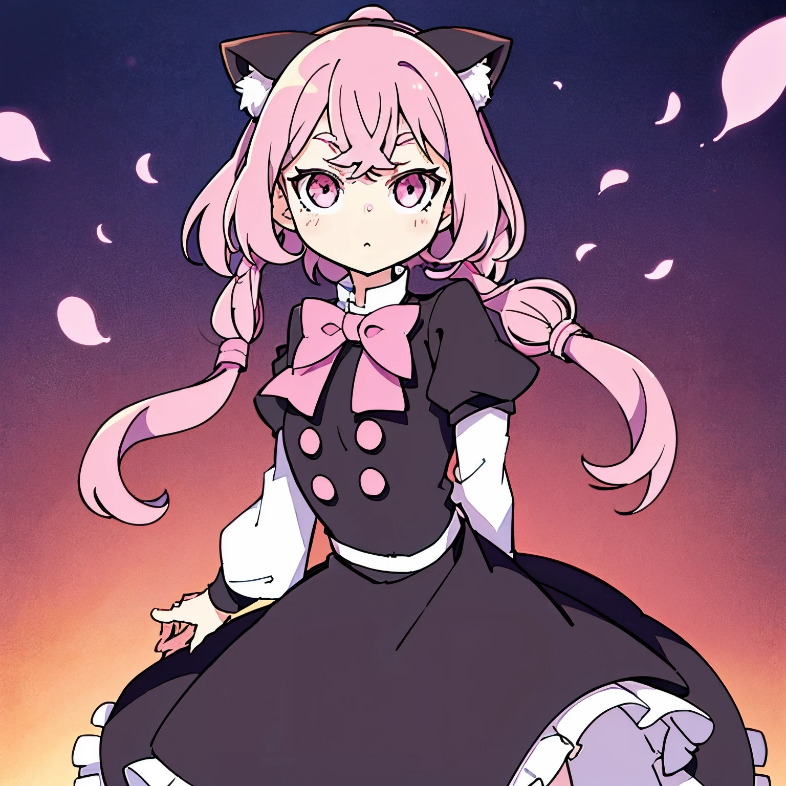 Kawaii pink goth anime girl with pigtails black cat