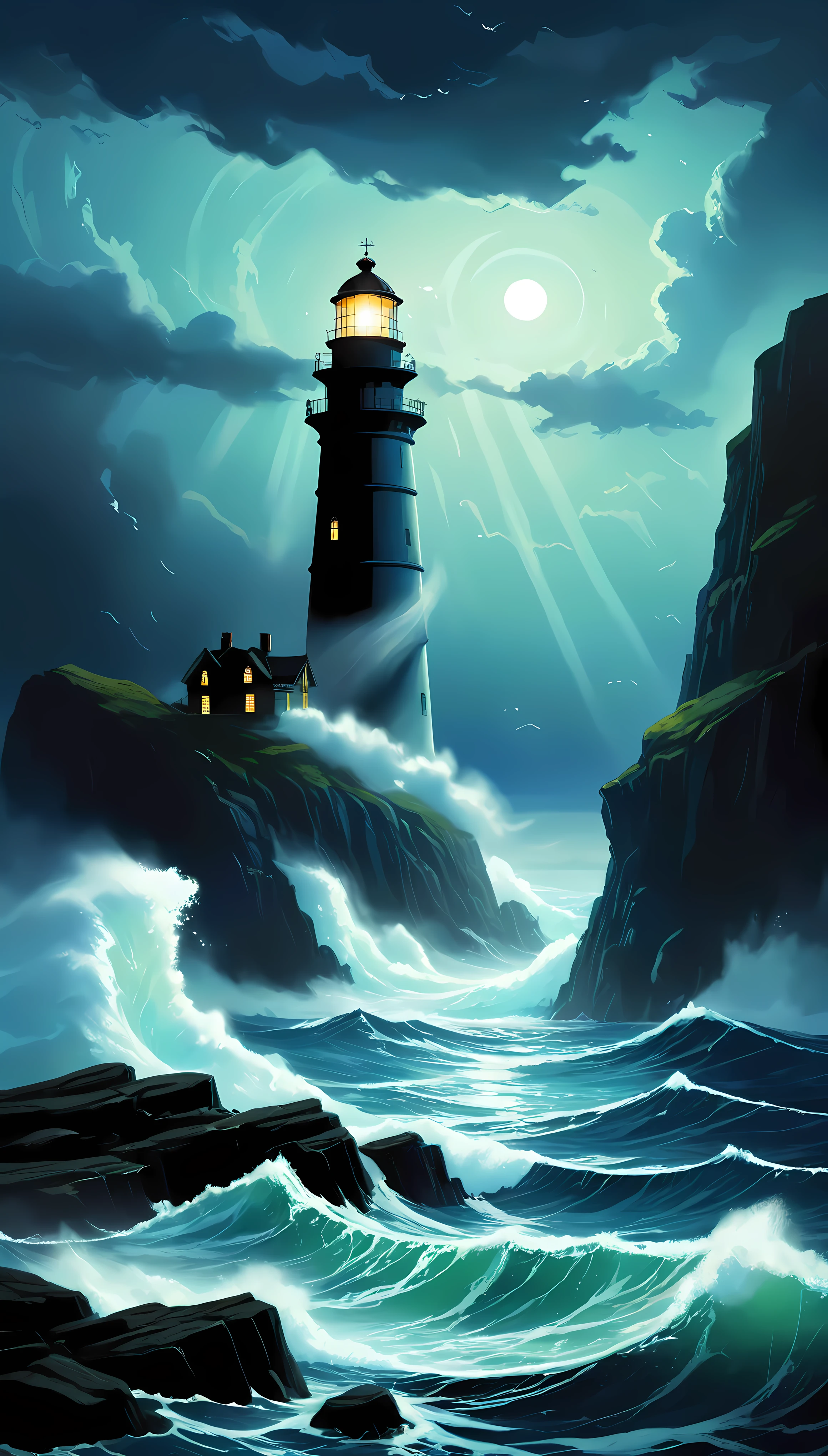 lighthouse, bright light, dark sea, dark night, shimmering waves, swirling mist, distant horizon, solitary structure, guiding beacon, towering height, ocean depths, powerful illumination, steady glow, unwavering beam, sweeping motion, tranquil waters, enchanting sight, maritime safety, constant vigilance, maritime symbol, maritime navigation, majestic presence, remote location, eerie silence, haunting beauty, mysterious aura, hidden dangers, hidden rocks, untamed nature, unforgiving sea, distant shore, lost sailors, lone traveler, hypnotic rhythm, ghostly apparitions, timeless charm, stoic resilience, resolute strength, historical significance, maritime history, enduring legacy, capturing imaginations, inspiring tales, evocative atmosphere, lighthouse keeper, steadfast duty, undying devotion.