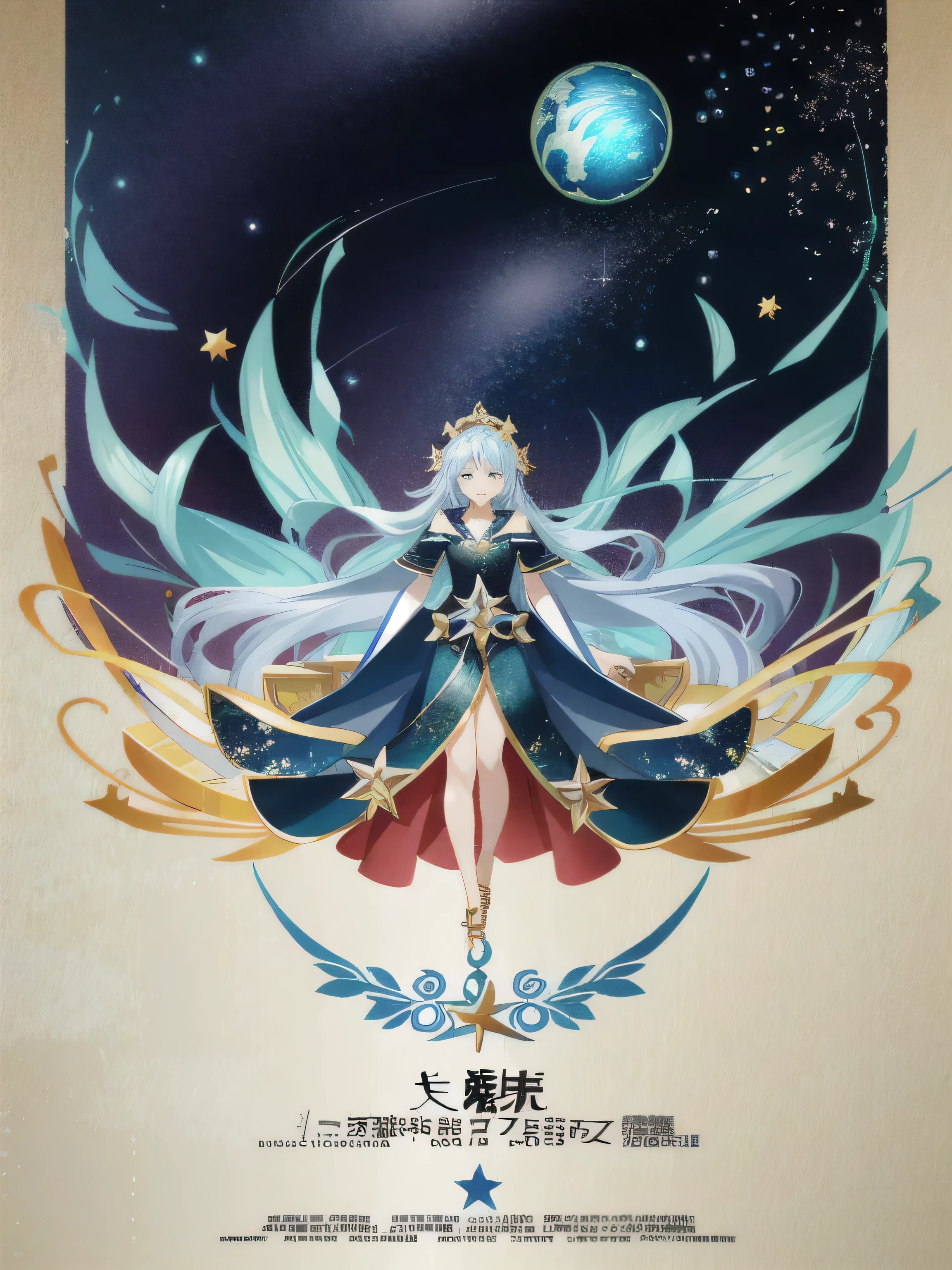 Star - 由 renoo studio 绘制,Tarot Stars, Star, Official fan art, poster illustration, Official poster artwork, 天上的Star, Poster art style, illustration poster, Decorating Inspiration Pictures, Hand drawn illustration poster, the art of publishing, star butterfly, themed on Star and moon, Promotional poster art, official artwork