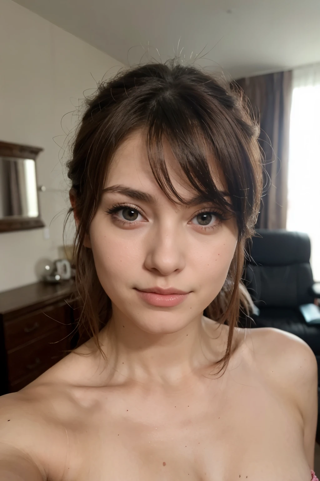 Anime, realista, mulher, cabelos brancos, olhos azuis, pelada
