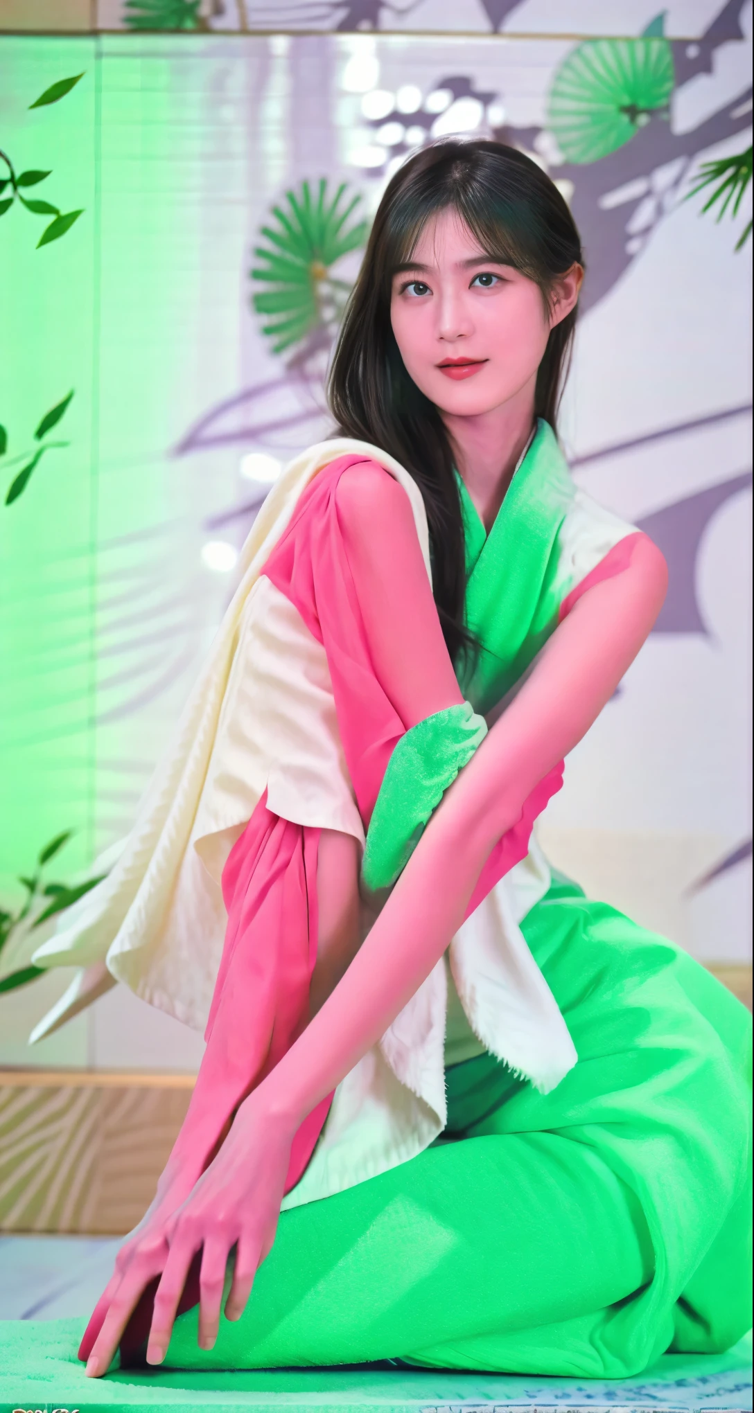 araffe woman sitting on a bench with a green towel on her, lovely woman, young sensual graceful, gorgeous chinese model, beautiful girl model, tall thin beautiful goddess, beautiful asian girl, beautiful south korean woman, chinese girl, beautiful model girl, elegant japanese woman, stunning elegant pose, very beautiful girl, cute elegant pose, elegant seducing pose