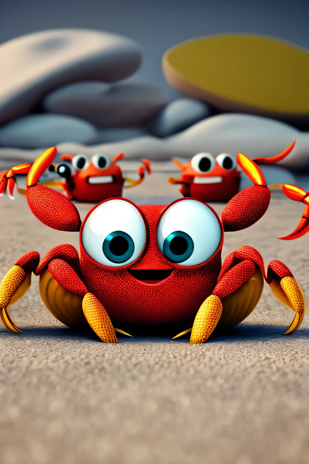 Happy crab  big eyes cartoon character