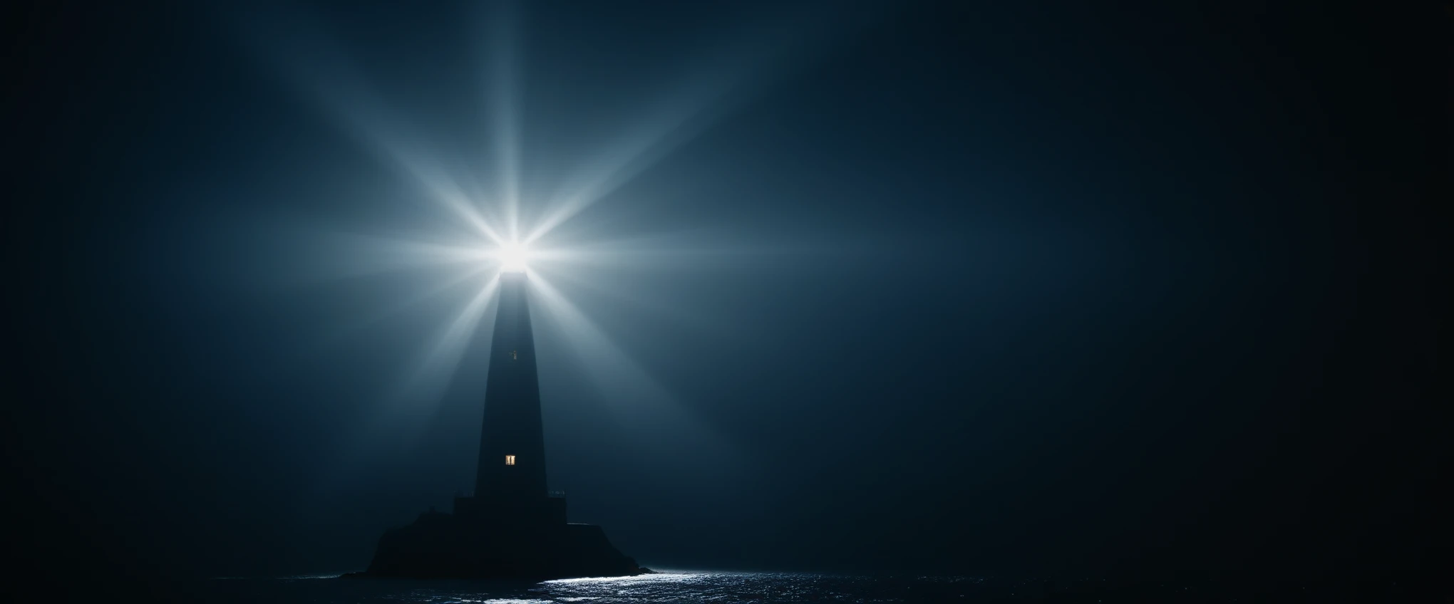 a lighthouse emitting a focused beam of light into the dark night, illuminating the surrounding landscape with a powerful and defined ray. The photograph captures the dynamic motion of the light beam as it cuts through the darkness, creating a striking visual effect.