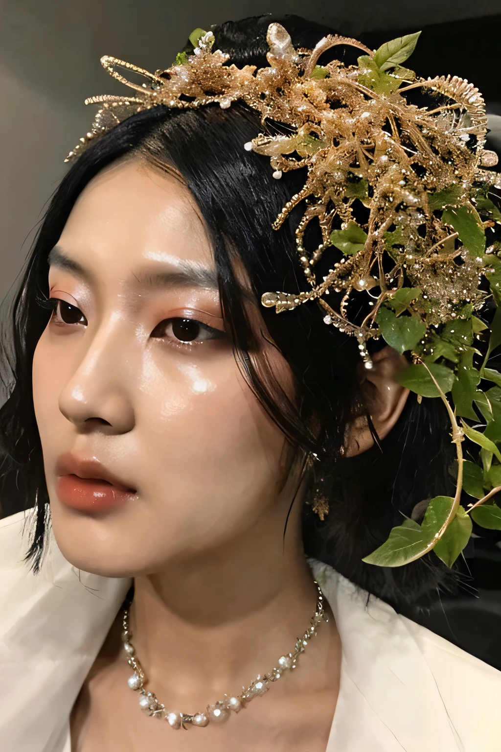 Woman with comb on her hair, future shot, Junya Watanabe, Connect with nature through vines, number of atoms, winged eyelashes, translucent sphere, epic, author:Kim Changyeol, science and technology
