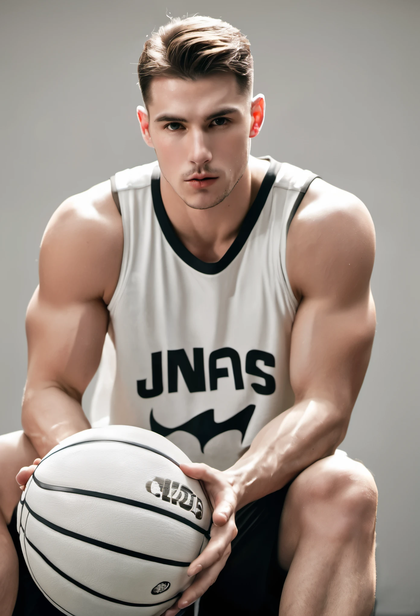 white man, muscular, badboy man, youthful, looks bad, basketball player