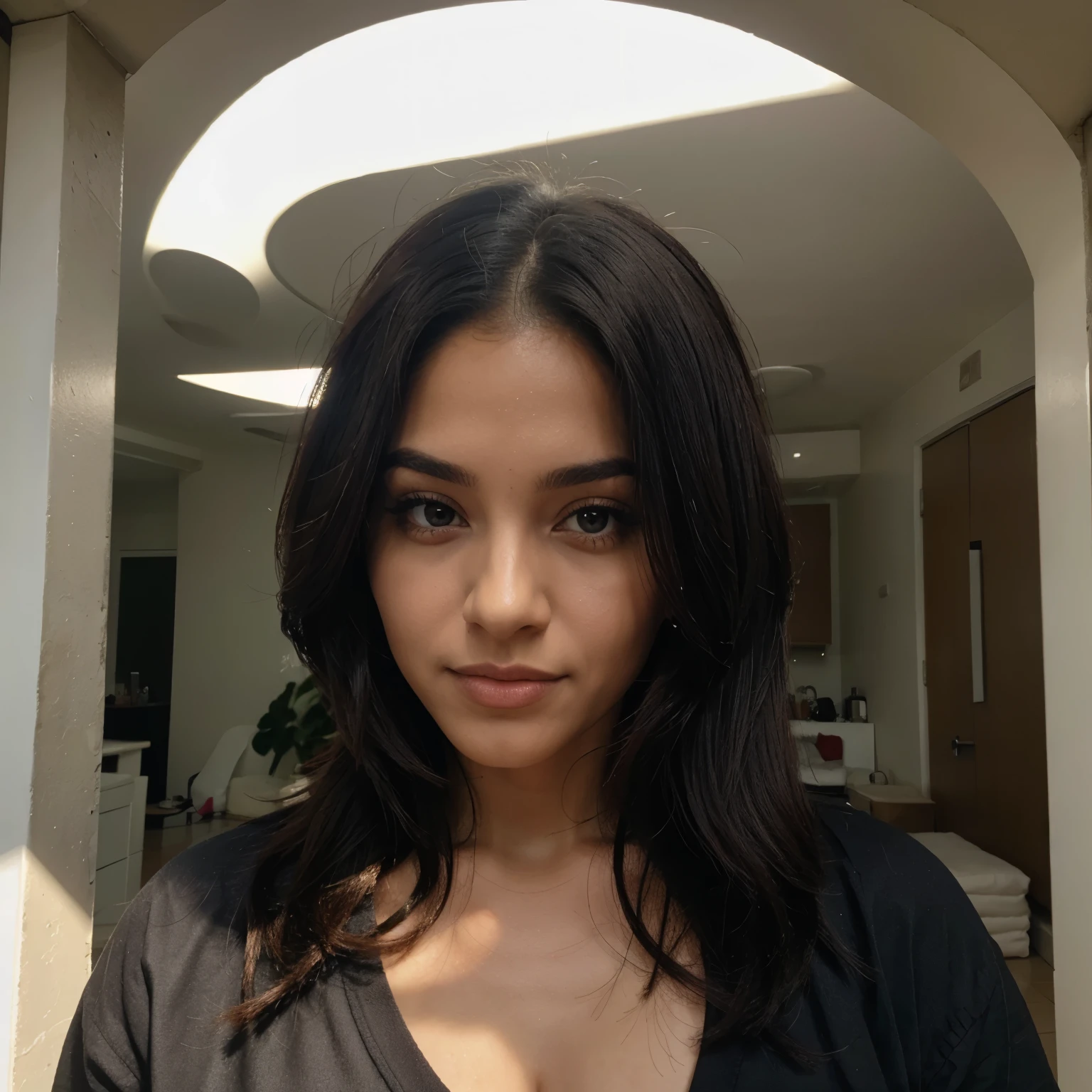 mulher de cabelo preto peituda pelada