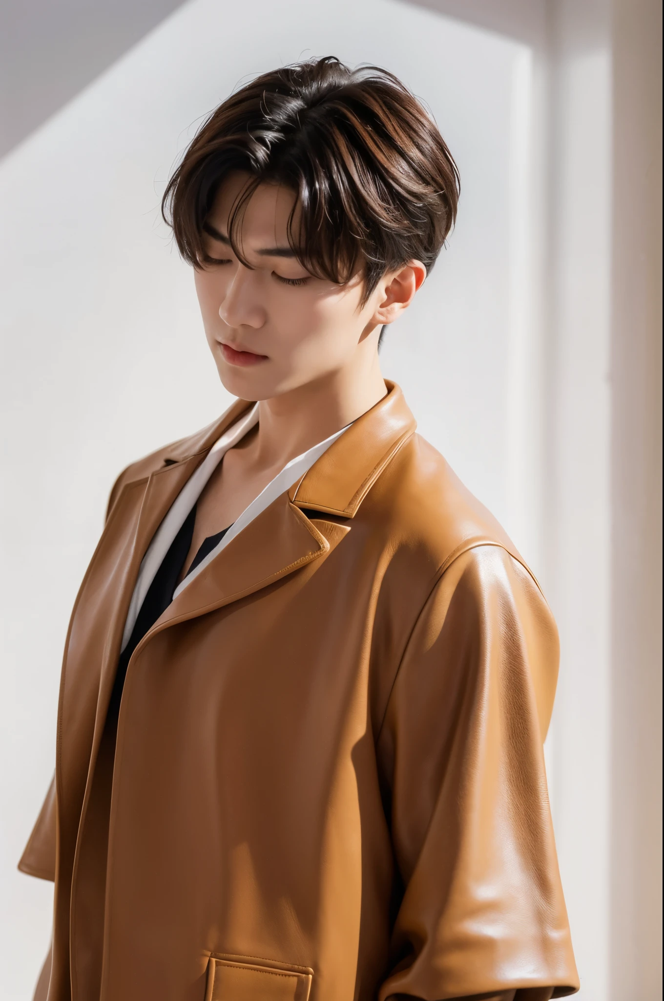 A man in a trench coat stands in the doorway, Ultra HD face,The temperament is elegant,Smile confidently,Personable,insight,A vivid smile,Ray-traced facial details,Light brown trench coat, trench coat with many pockets, he is wearing a black trenchcoat, Trench coat, he is wearing a trenchcoat, Inspired by Zhang Han, light brown coat, Handsome man, trench coat and suit, wearing a long beige trench coat, Handsome, jinyiwei --auto