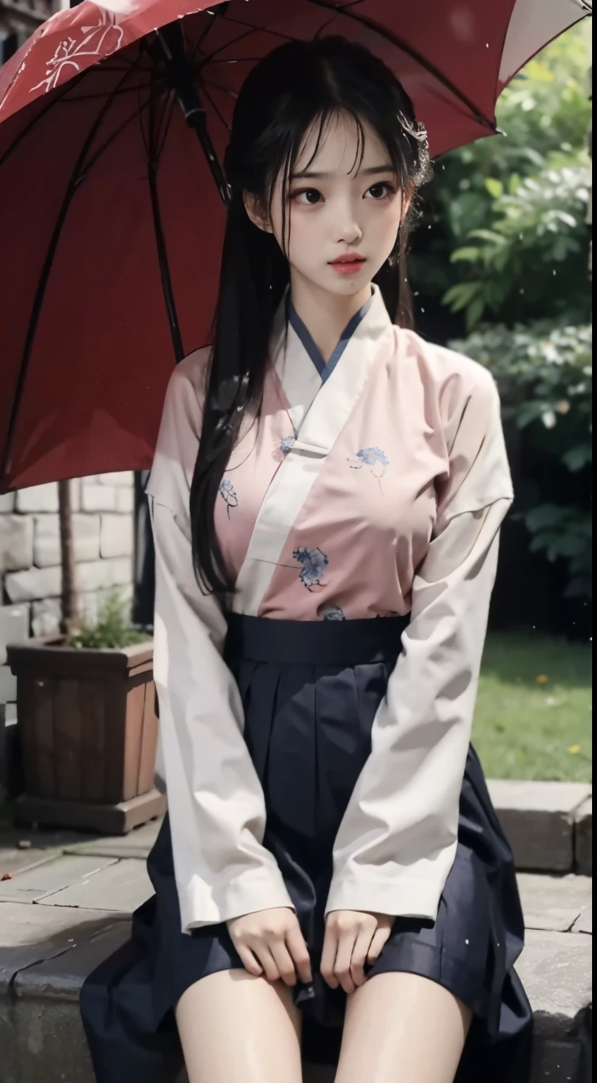 Master quality, highest quality, best picture quality hd 8k, exaggerated details, a godeess 8 year old dress moxin with a shy expression, slightly squinted eyes, adjusting her hair, long eyelashes (long hair / very, very exaggerated big breasts _ tits / in hanfu chinese thin silk qipao very wet body, thin cloth embossed pattern, short skirt), posing sit in front of the camera, wet throught rain, very wet body, thin cloth embossed pattern), posing sit in front of the camera, wet throught rain, wet breast under wear