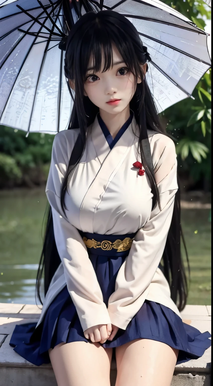 Master quality, highest quality, best picture quality hd 8k, exaggerated details, a godeess 8 year old dress moxin with a shy expression, slightly squinted eyes, adjusting her hair, long eyelashes (long hair / very, very exaggerated big breasts _ tits / in hanfu chinese thin silk qipao very wet body, thin cloth embossed pattern, short skirt), posing sit in front of the camera, wet throught rain, very wet body, thin cloth embossed pattern), posing sit in front of the camera, wet throught rain, wet breast under wear