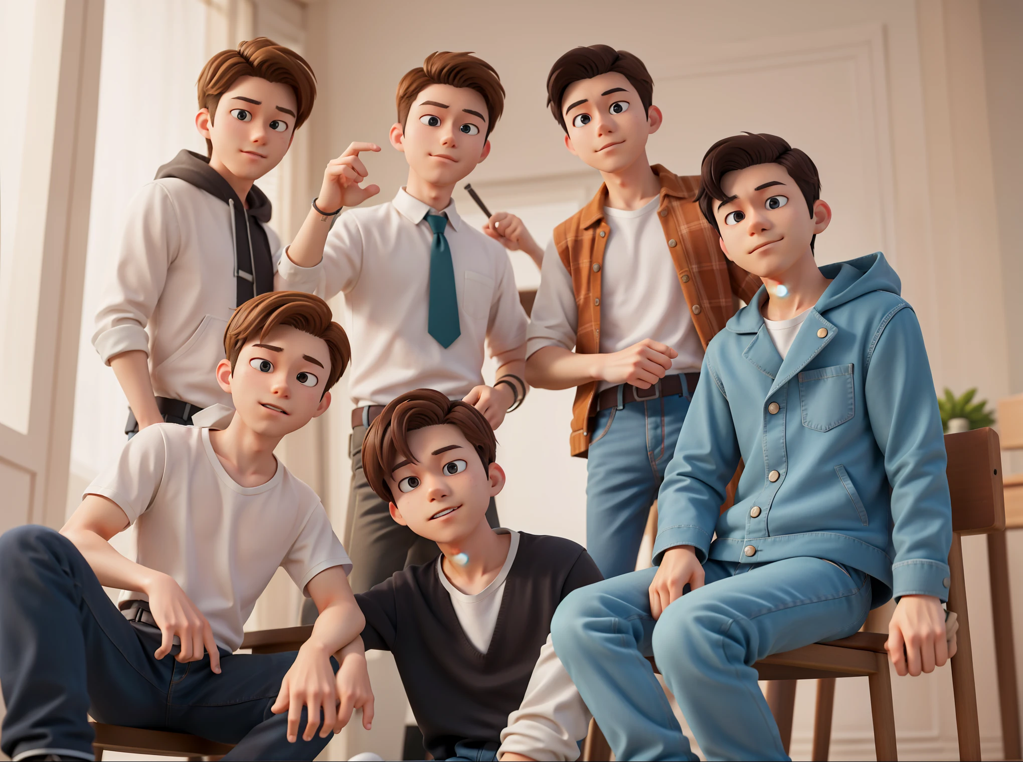 Alphafie group of young men sitting on chairs in the room, All are members of NCT group., official fan art, Common KPOP Boy Band, promotional photos, Romantic Lead, naver fanpop, publicity photo, Publicity photo, A cute boy, promotion yet, album photo, promotional images, Still images for advertising, promo shot, unlimited, official artwork, Official store photos, official art、6 people、3D、CG