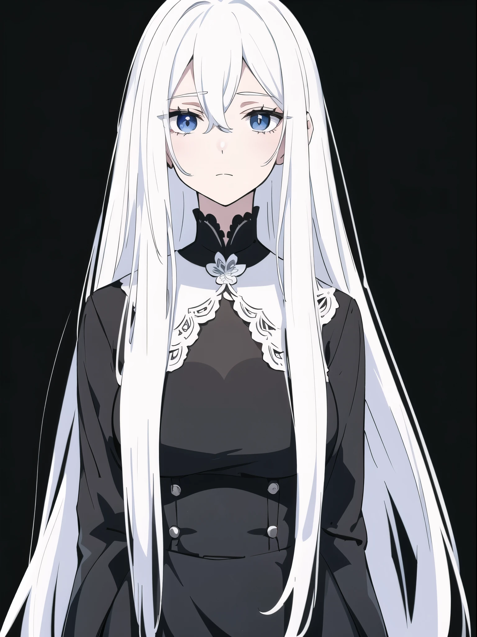 ((White hair)),((Head and Shoulders Image)),Sexy,A person,Alone,Simple style,pancake ,Simple details,Black background,Empty background,Black background wall,(20 year old woman),(Droopy hair),(White Gloves),(Evening Gown),(Lace Shirt),Lace,(confidence),(Tranquility)