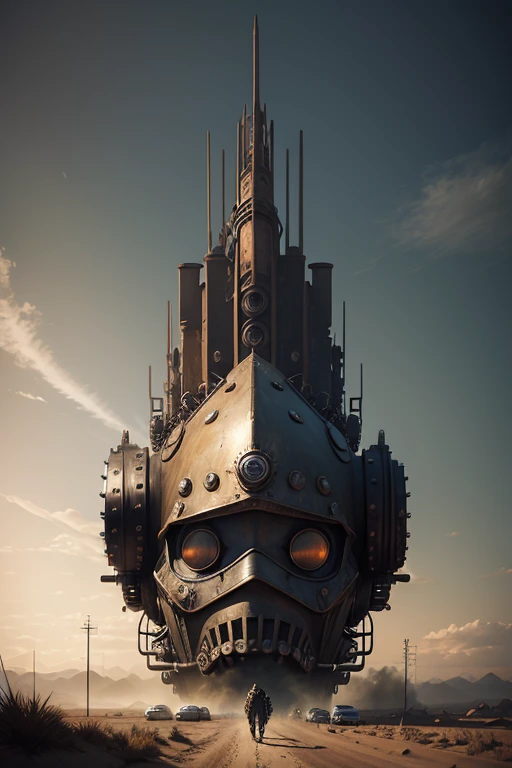 faithful image of a rusty old 1955 cadilac eldorado with spikes and spikes on the hood, carro steampunk, dramatic art, estilo de arte dieselpunk, apocalyptic road warrior vibe, a girl wearing sunglasses is inside the car, arte digital surrealista, Mad Max inspirado, heavy metallic artwork, simetria da face cromada, arte steampunk digital, no estilo Mad Max, metallic art, not art style by Filip Hodas, arte digital steampunk, dieselpunk, em um mundo hightech
