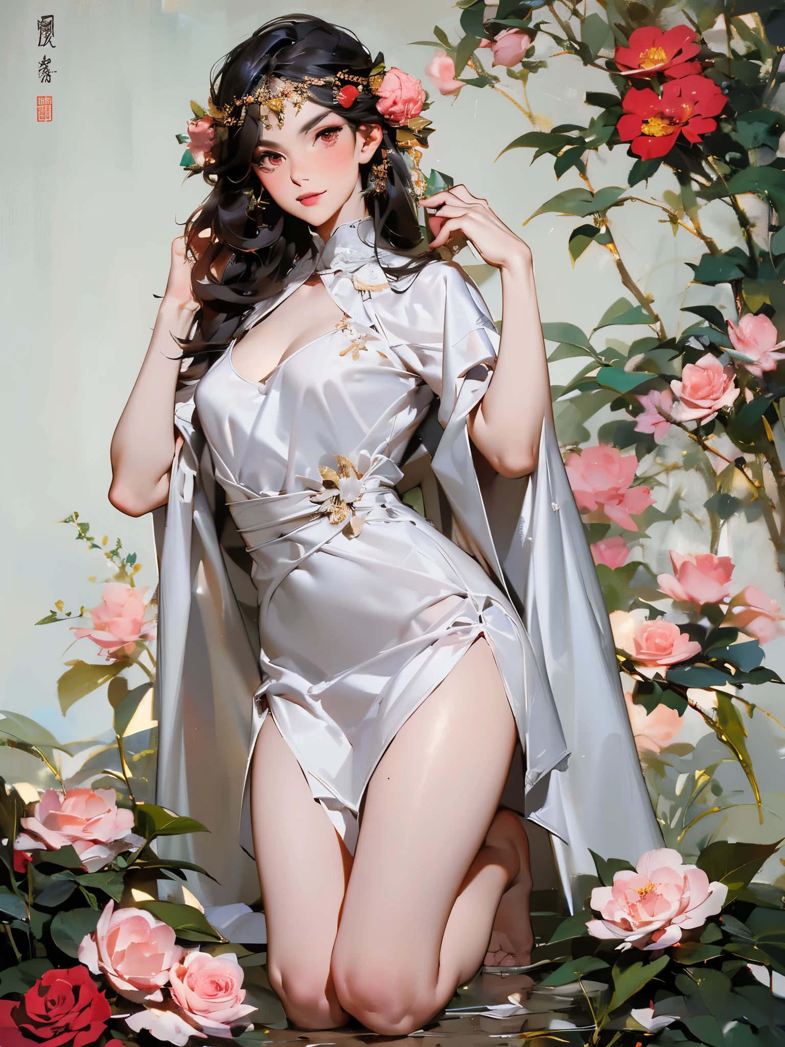 Modern Chinese beauty Stylish and sexy clothes Unique charm and confidence Perfectly fitting fashion tops Perfect figure and sexy curves Soft material Short cheongsam Slim leg line and attractive curves Unique design shows fashion sense and confidence Straight and elegant posture Straight shoulder stance Graceful and light gait Beautiful and charming face Smooth and delicate skin Balanced and delicate features Shining in the eyes of God Confident and elegant eyebrows Playful and glossy eyebrows Bright and charming lips Delicate and upturned lip shape, Similar to rose petals, pure white teeth、Confident and sexy smile、Unique charm and fashion sense、Confidence and charisma、An unforgettable visual feast、Contemporary Chinese Fashion and Charm,(((See-through))),NSFW