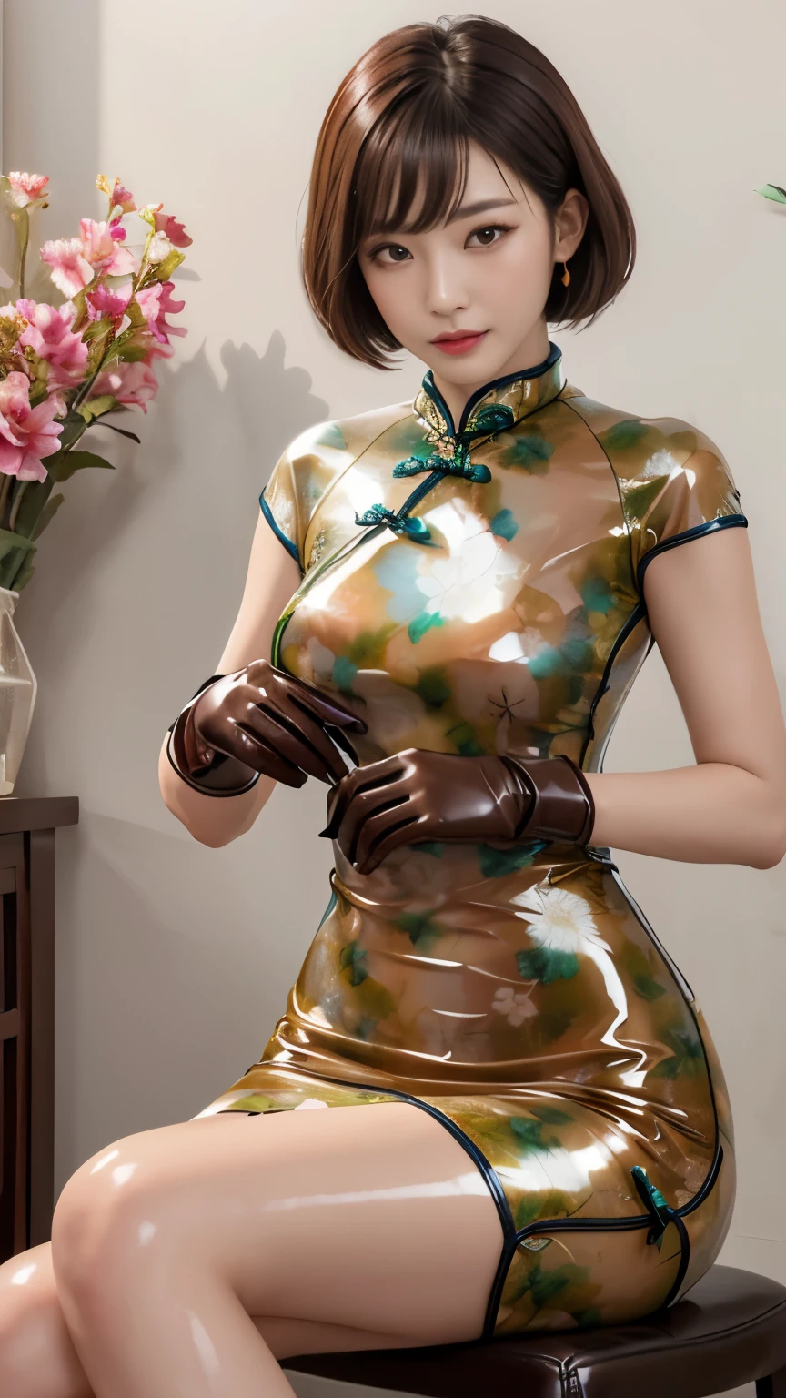 (masutepiece:1.0), (Best Quality:1.4), (A high resolution:1.2), (Photorealistic:1.4),(from below:1.5), (8K, Raw photo:1.2), (Soft Focus:1.4),BREAK,There is a girl wearing latex  cheongsam printed race pattern who is sitting on the bus seats and smiling and taking pictures.............................................................,full body lesbian, She is wearing a translucent latex cheongsam ,(no sleeve cheongsam:1.2),(translucent cheongsam printed snow pattern:1.4),BREAK,Slime skin,smooth tight cheongsam, translucent skin,Latex, Translucent body,latex shiny,detailed hand fingers,(glossy latex brown gloves:1.2), The perfect cheongsam for your skin,BREAK,bob hair,glossy shiny reflective,natural make up,goddess of Japan, Glossy skin,gorgeous  japanese model,Tecateca,shiny,Slimy,(Glossy thigh-high boots:1.2),BREAK,detailed background,on the bus