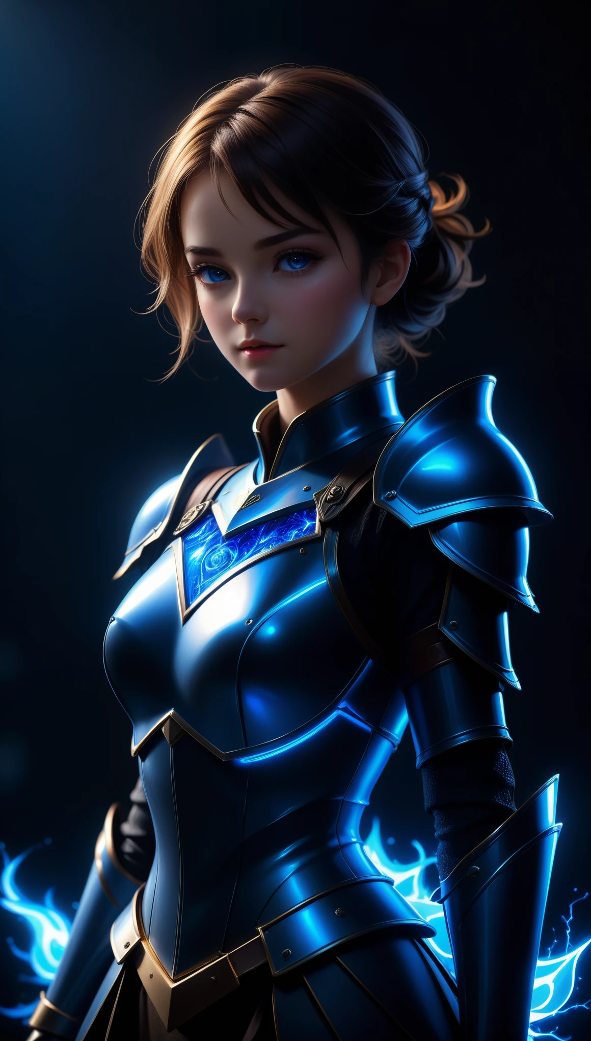 best quality,4k,highres,masterpiece:1.2,ultra-detailed,realistic:1.37,studio lighting,sharp focus,physically-based rendering,extreme detail description,professional,vivid colors,bokeh,(HDR,UHD),(oil painting),(portraits)
dark background, blue electric charges, bioluminescence, electric girl knight, silhouette, stylized, rose