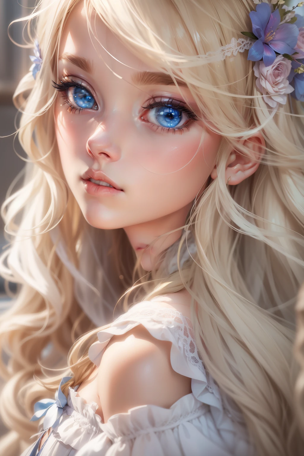 Blonde woman with blue eyes and veil on head、soft portrait shot 8k、realistic beautiful face、8K portrait rendering、realistic beautiful face、beautiful realistic face、Photorealistic anime girl rendering、surreal beautiful face、8K realistic digital art、realistic digital art 4k、realistic digital art 4k、highly realistic digital art,{{{{dynamic angle whole body}}}},{{{{dynamic angle whole body}}}}