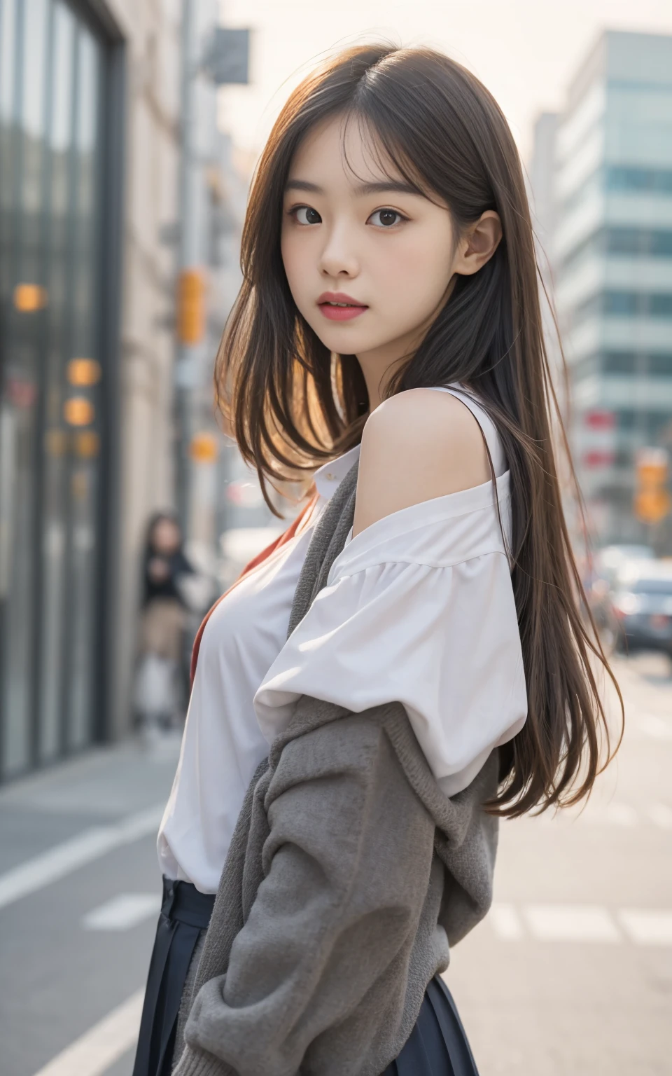 (8k、Raw photo、highest quality、masterpiece:1.2), ぬれたhair,looking at the viewer,Looking at the front,strong,erotic,student,white skin,knees,absurd,small face,前hairを真ん中から分けます、I can see the forehead,(please be shy,tight eyes,glare,strong,skinny,skinny,get annoyed)、masterpiece,highest quality、超A high resolution,one person, solo,(Shoulder Shots:1.2)、focus on face、cute、Return to student,school uniform,high school girl,japanese woman,(Photoreal:1.37)、photon mapping,realistic、cutesmall face,brown eyes、prospect、Depth of the bounds written、blurred background、picture,girls、(前hairが見える), hair, thin clothing,(Nogizaka Idol), actress、big and full breasts、Super fine、low person、(Skin with visible pores:1.2)