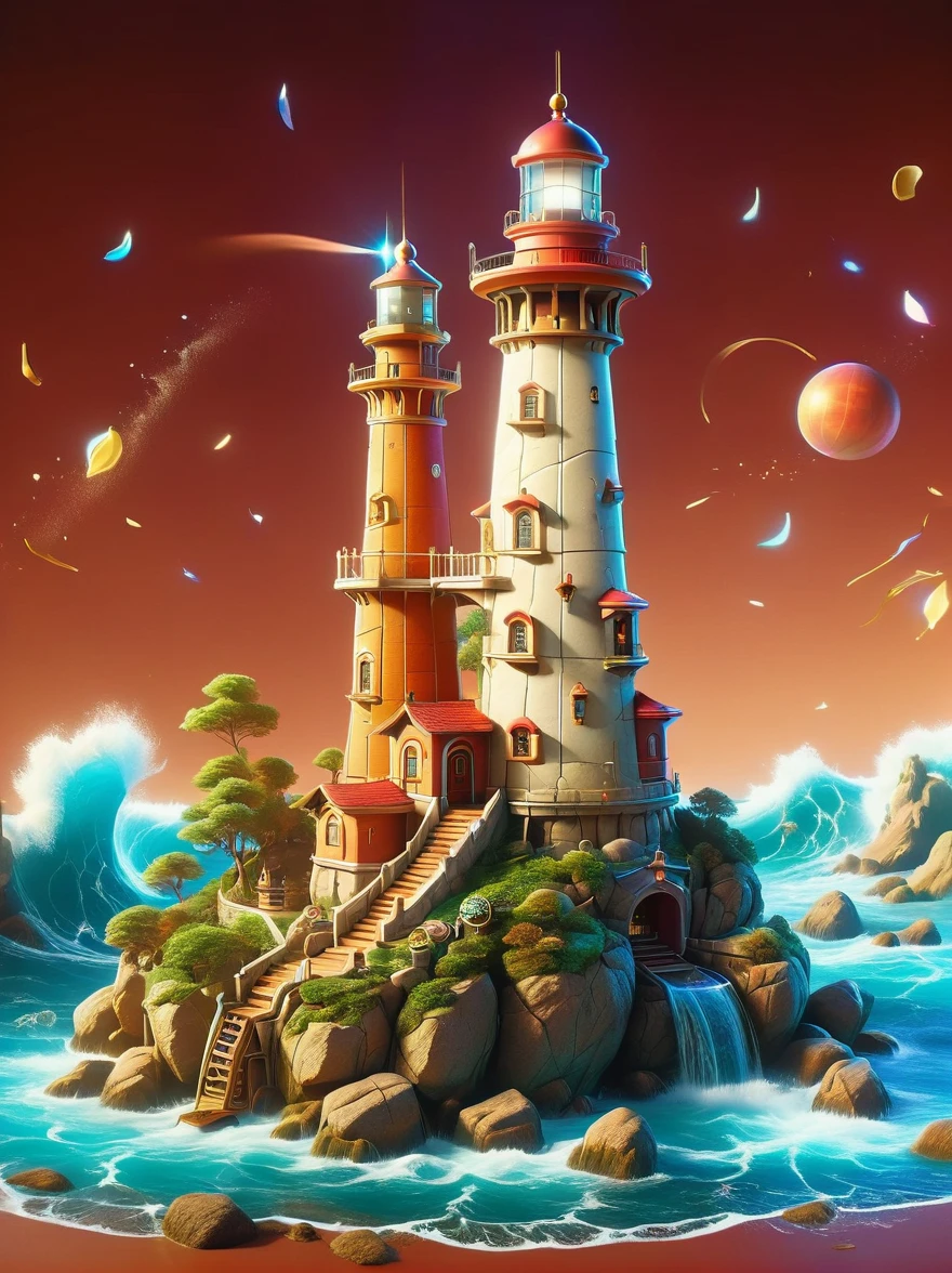 Lovely lighthouse made in Persian architectural style，3D style，lbender, Cute surface color，The strongest in the universe，Lead navigation，future technology，mechanical lighthouse，Studio Ghibli style，clean background，Simple