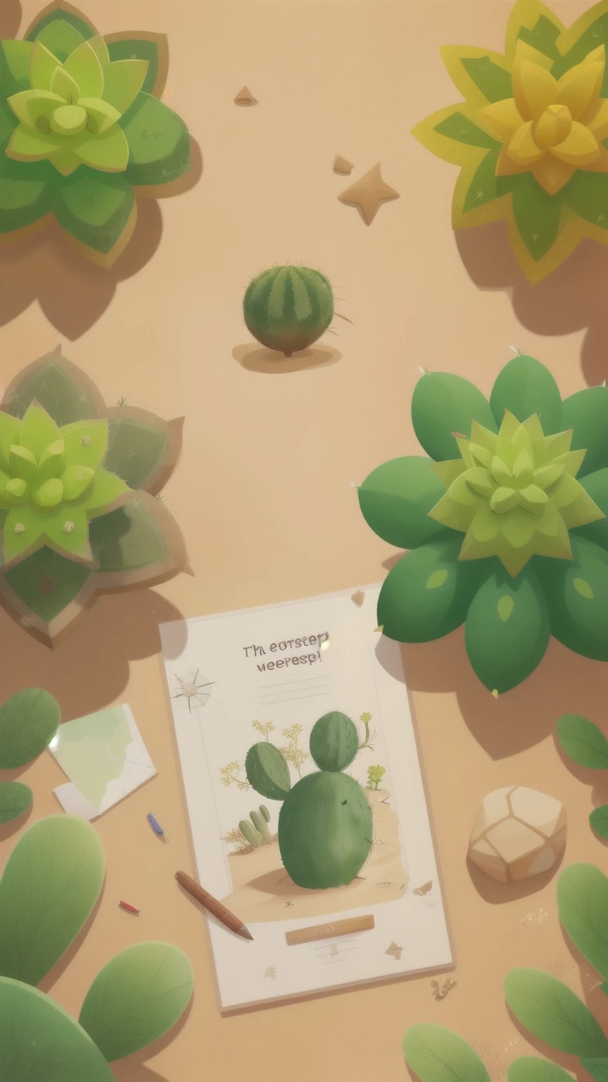 There are cactus in the sand,map,Simple,Vector,Tile,Top view,Q version,A map of a forest in table top format for rpg