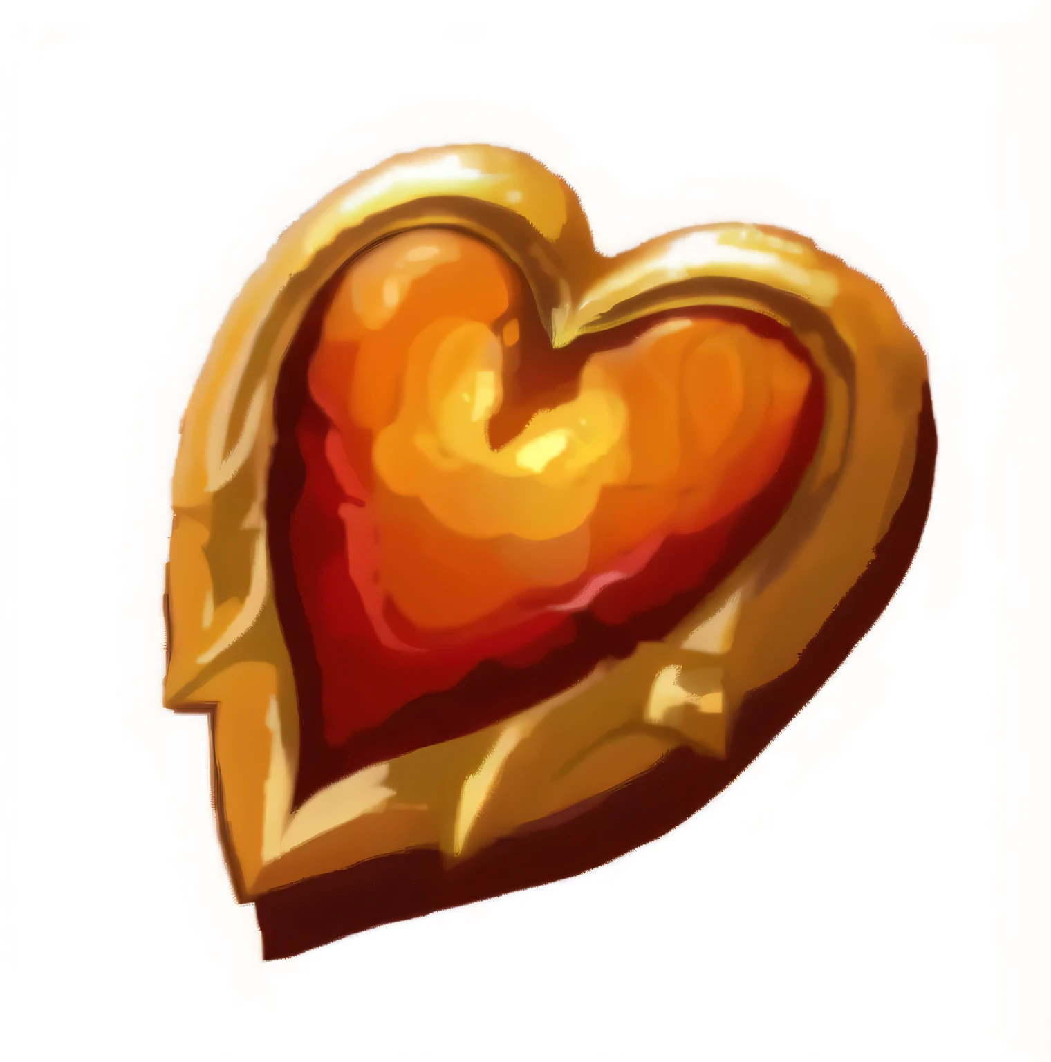 a close up of a Heart shaped cookie with a gold border, Heartstone original art style, Heartstone, magic Heart, Hearts symbol, Heart, flaming Heart, Hearts, Heart emblem on chest, gem, Heart effects, real Heart!, real Heart, Stylized art, Heart of the internet, Uh-huh, [ fragments, Created in Adobe Illustrator