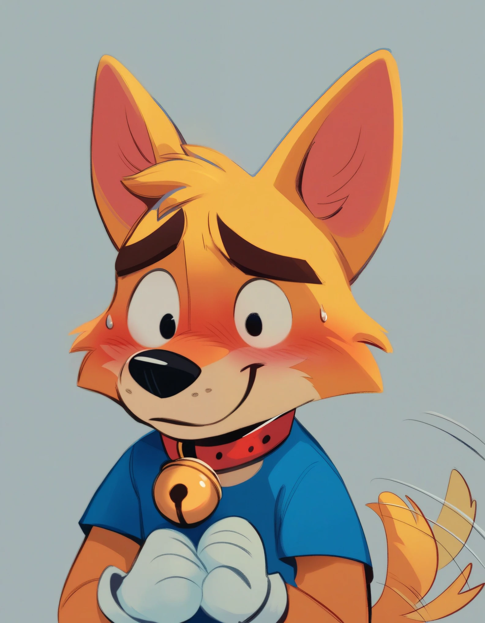 score_9, score_8_up, score_7_up, score_6_up, score_5_up, rating_Explicit, spybunnye, 
oliver_(mdc), 
canid, canine, canis, domestic_dog, mammal, 
1:1, digital_drawing_(artwork), digital_media_(artwork), hi_res, portrait, signature, tagme, 
anthro, bell, bell_collar, black_eyes, blush, clothed, clothing, collar, fur, gloves, hair, handwear, jingle_bell, male, nervous, open_mouth, pawpads, paws, simple_background, smile, solo, tail, tail_motion, tailwag, yellow_body, yellow_fur, 