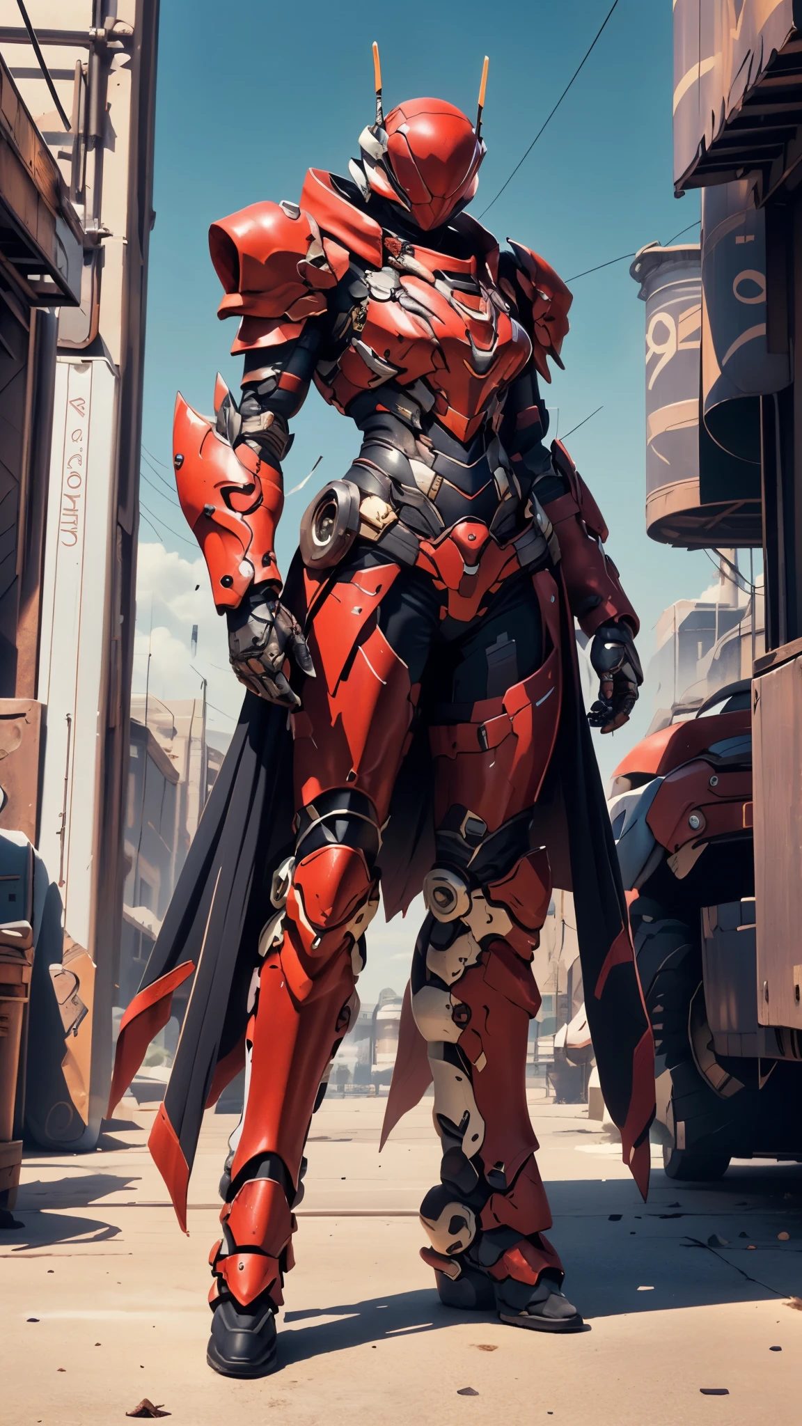 A woman adorned in fantasy-style full-body armor, a crown-concept fully enclosed helmet that unveils only her eyes, a composite layered chest plate, fully encompassing shoulder and hand guards, a lightweight waist armor, form-fitting shin guards, the overall design is heavy-duty yet flexible, ((the armor gleams with a golden glow, complemented by red and blue accents)), exhibiting a noble aura, she floats above a fantasy-surreal high-tech city, this character embodies a finely crafted fantasy-surreal style armored hero in anime style, exquisite and mature manga art style, (Queen bee mixed with Spider concept Armor, Central America woman), ((elegant, goddess, femminine:1.5)), metallic, high definition, best quality, highres, ultra-detailed, ultra-fine painting, extremely delicate, professional, anatomically correct, symmetrical face, extremely detailed eyes and face, high quality eyes, creativity, RAW photo, UHD, 32k, Natural light, cinematic lighting, masterpiece-anatomy-perfect, masterpiece:1.5