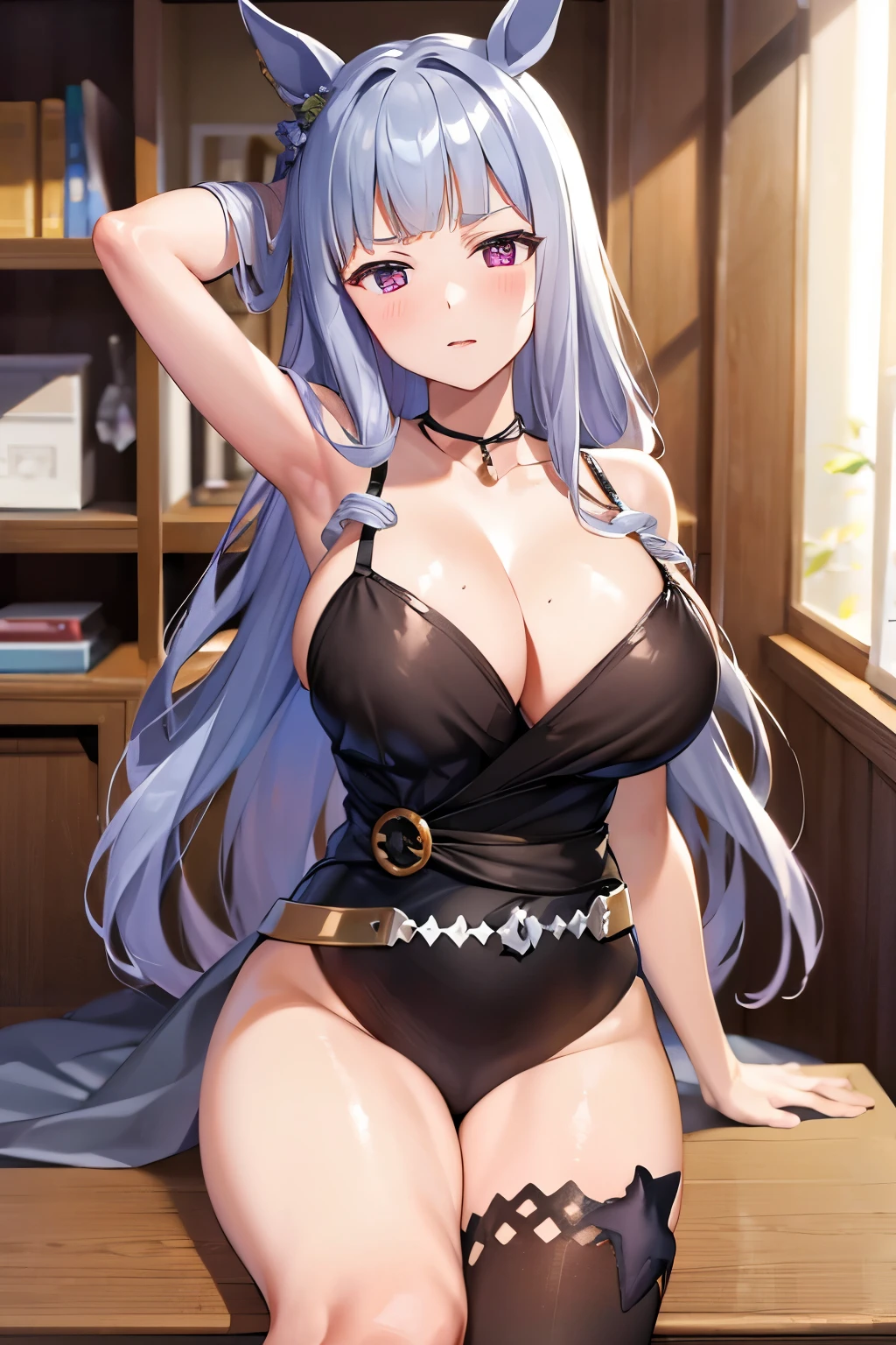 (((masterpiece))),(((high resolution)))、(((8K)))、(((perfect face)))、(((umamusume gold ship)))、(((underwear)))、big breasts、Plump、embarrassed expression、looking at the camera、NSFW