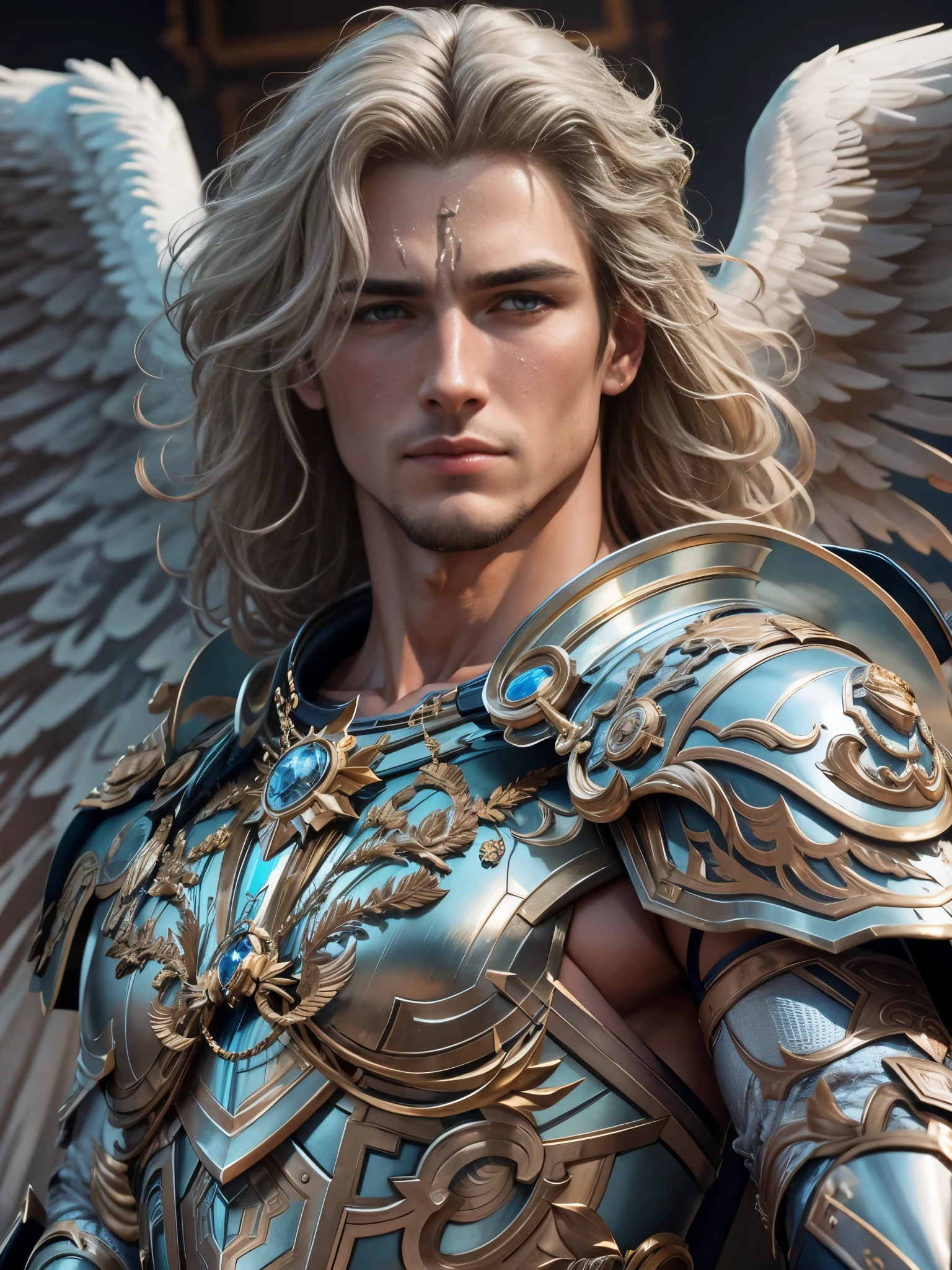 archangel michael、Four Archangel Last Piece,highest quality,super detailed,High resolution,High resolution,4k,Portrait in 4k,8k,8k Portrait,unity 8k wallpaper,Highly detailed CG,realistic,RAW photo,real person,portrait photography,realistic,shiny skin,fine skin,