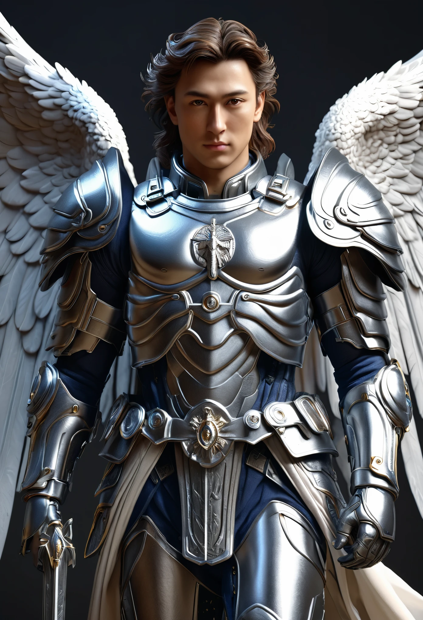 archangel michael、Four Archangel Last Piece,highest quality,super detailed,High resolution,High resolution,4k,Portrait in 4k,8k,8k Portrait,unity 8k wallpaper,Highly detailed CG,realistic,RAW photo,real person,portrait photography,realistic,shiny skin,fine skin,dynamic angle, full body
,dynamic pose, standing
