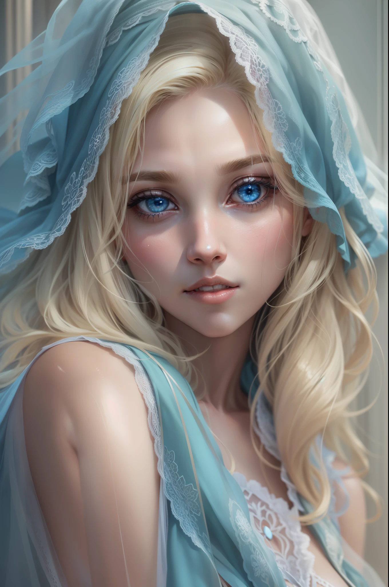 Blonde woman with blue eyes and veil on head、soft portrait shot 8k、realistic beautiful face、8K portrait rendering、realistic beautiful face、beautiful realistic face、Photorealistic anime girl rendering、surreal beautiful face、8K realistic digital art、realistic digital art 4k、realistic digital art 4k、highly realistic digital art,{{{{dynamic angle whole body}}}},{{{{dynamic angle whole body}}}}