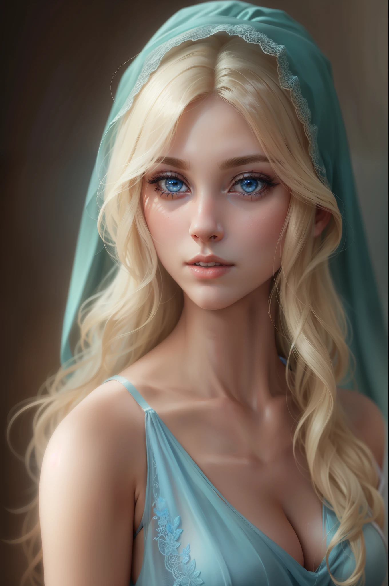 Blonde woman with blue eyes and veil on head、soft portrait shot 8k、realistic beautiful face、8K portrait rendering、realistic beautiful face、beautiful realistic face、Photorealistic anime girl rendering、surreal beautiful face、8K realistic digital art、realistic digital art 4k、realistic digital art 4k、highly realistic digital art,{{{{dynamic angle whole body}}}},{{{{dynamic angle whole body}}}}