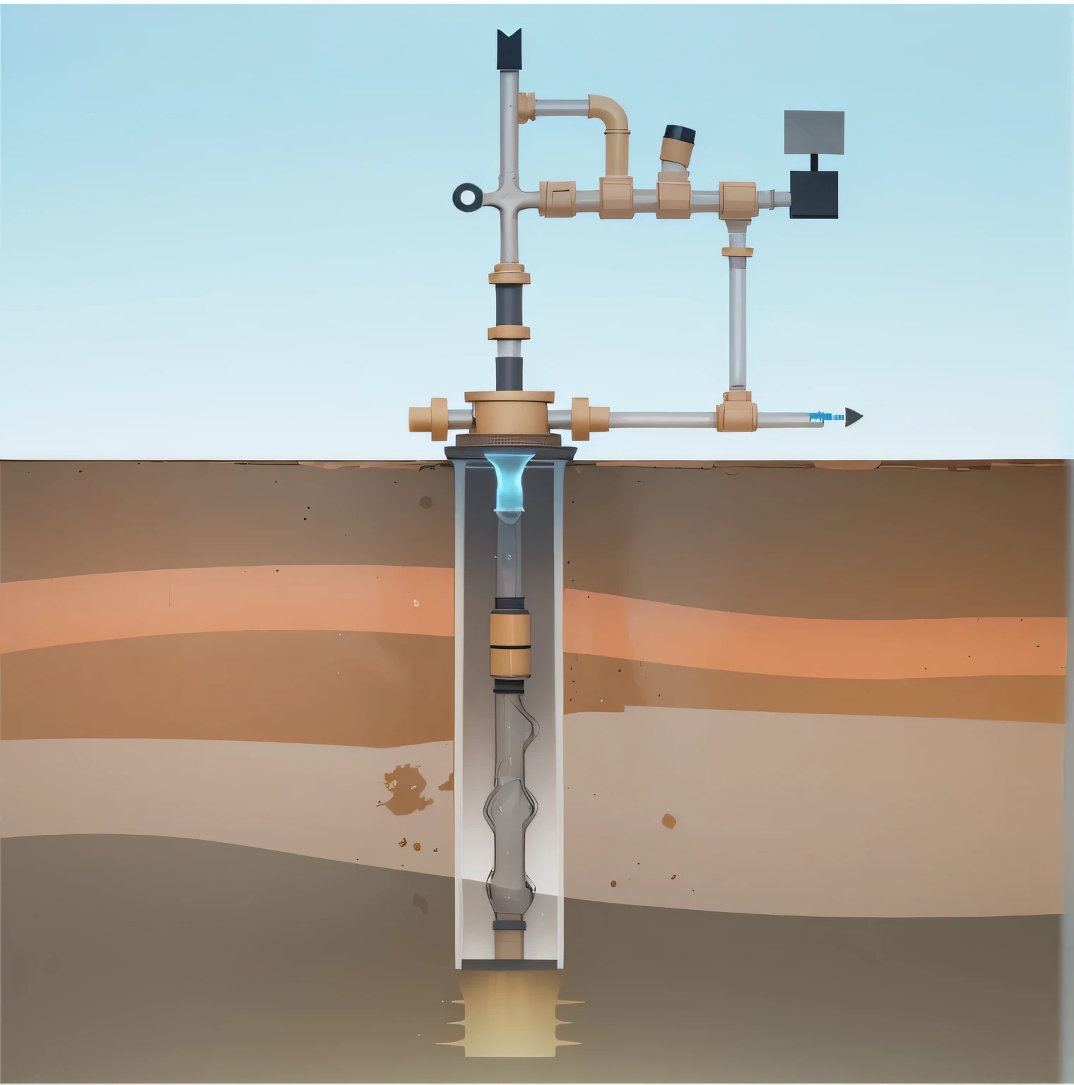 a real drawing of a pipe with a valve and a pipe connected to it, cross section, an illustration of, oilfield scene, conceptual, biroremediation plant, inset xray cross-section, an illustration, cut-away, detailed digital illustration, subsurface cracks, gas, rendering of the windigo, with pipes attached to it, illustration detailed realistic transparent