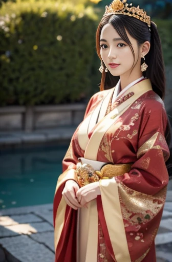 araffe woman in a kimono with a gold crown and a pearl necklace, a beautiful fantasy empress, palace ， a girl in hanfu, japanese goddess, ((a beautiful fantasy empress)), ancient chinese princess, beautiful render of tang dynasty, trending on cgstation, asian hyperdetailed, japonisme 3 d 8 k ultra detailed, anime goddess