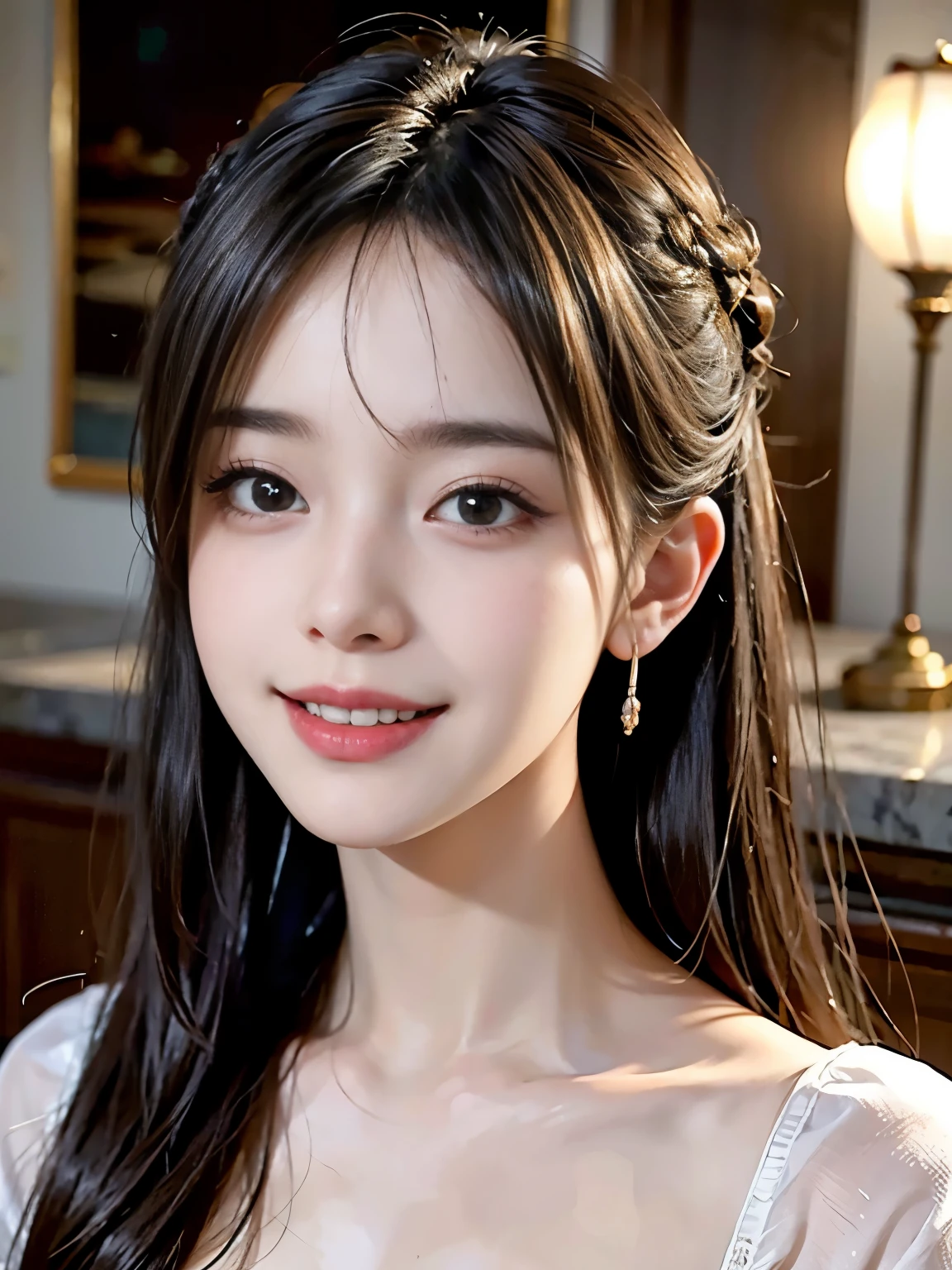 highest quality、masterpiece、超A high resolution、(realistic:1.4)、RAW photo、1 girl aged 17、smile、Sexy、big breasts、cinematic lighting