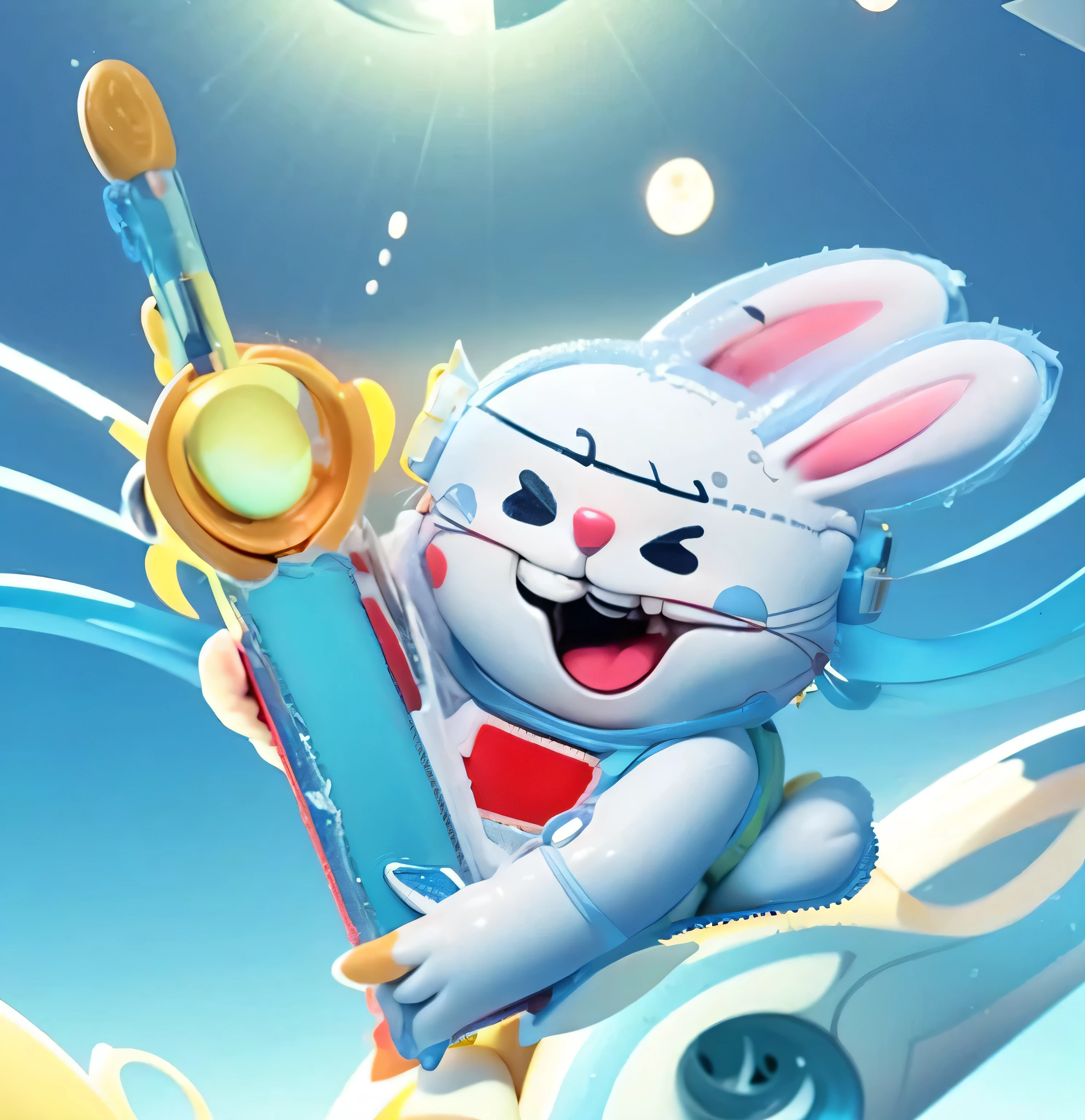 Cyan sky,cloudist,Yellow Cloud,gradient color,translucent,HD,good quality,optimal,Rabbit holds a technological toothbrush,surf,Smile