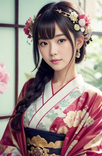 Close-up of a woman in a kimono dress with flowers, japanese goddess, korean art nouveau anime, ancient chinese goddess, japanese fantasy, chinese fantasy, beautiful fantasy empress, Japanese art style, Alphonse Mucha and Ross de Rose, goddess of clouds, anime fantasy illustration, onmyoji detailed art, empress of china, ((beautiful fantasy empress)), Beautiful artwork illustration