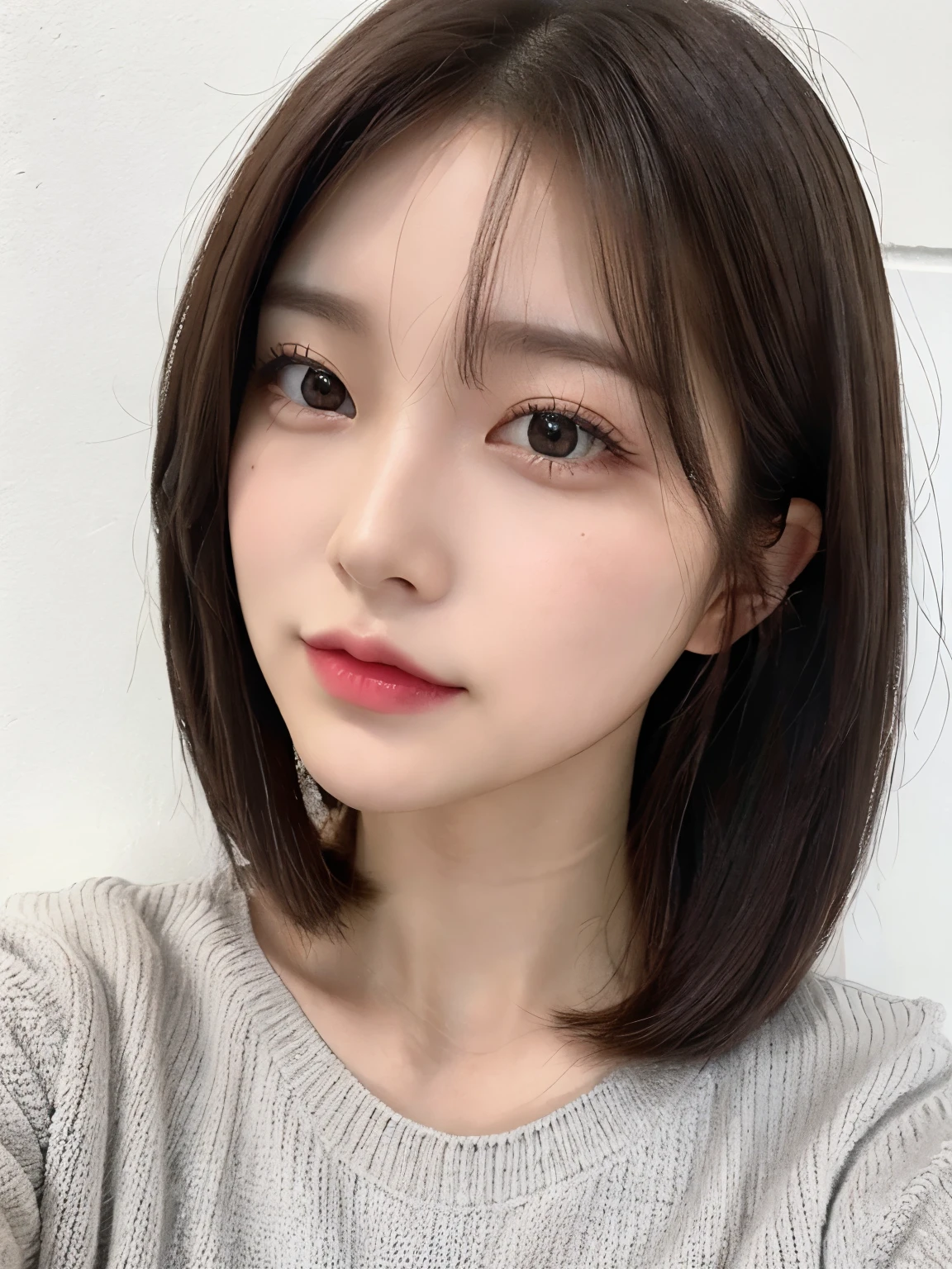 (Highly realistic photos, High resolution, detailed face, fine eyes), ((Taken in front of a white wall))、japanese woman, 40 years old, various expressions, alone:1, slim figure, different hairstyles, casual clothes, Only one person appears in the photo、long sleeve dress、Photographed in natural light、simple necklace、spring clothes、don&#39;t look at the camera、profile、dark brown hair color、bob hair、Hands are not visible