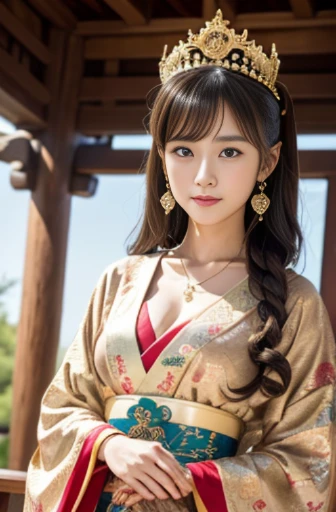 top-quality、​masterpiece、超A high resolution、（Blue Dragon Armor）、(((Colossal tits))),Blue Dragon Armor、(Wearing a beautiful crown made of jewels),(Photorealsitic:1.4)、Raw photo、女の子1人、((((handsome hair))))、((Floral hair ornament))),glowy skin、(((Japan Dragon)))、（Gorgeous Jewelry Necklaces）、Natural remains、（Mystical expression）、（Full Body Angle）、（Fight big dragons）、With a beautiful knife、(((Mansuji))),（Pink Metal Bikini）、(beautiful forest background)、(((Precipitous cliffs)))、(Castle background)、((super realistic details))、portlate、globalillumination、（sexypose）、Shadow、octan render、（One-Eyed Scouter）、8K、ultrasharp、Colossal tits、Raw skin is exposed in cleavage、metals、Details of complex ornaments、Japan details、highly intricate detail、Realistic light、CGSoation Trends、Blue eyes、radiant eyes、Facing the camera、Precipitous cliffs、Toostock、（Full Body Angle）、（veils）、(((Heavy Big))),「listener」toView[Sutoru、nffsw、