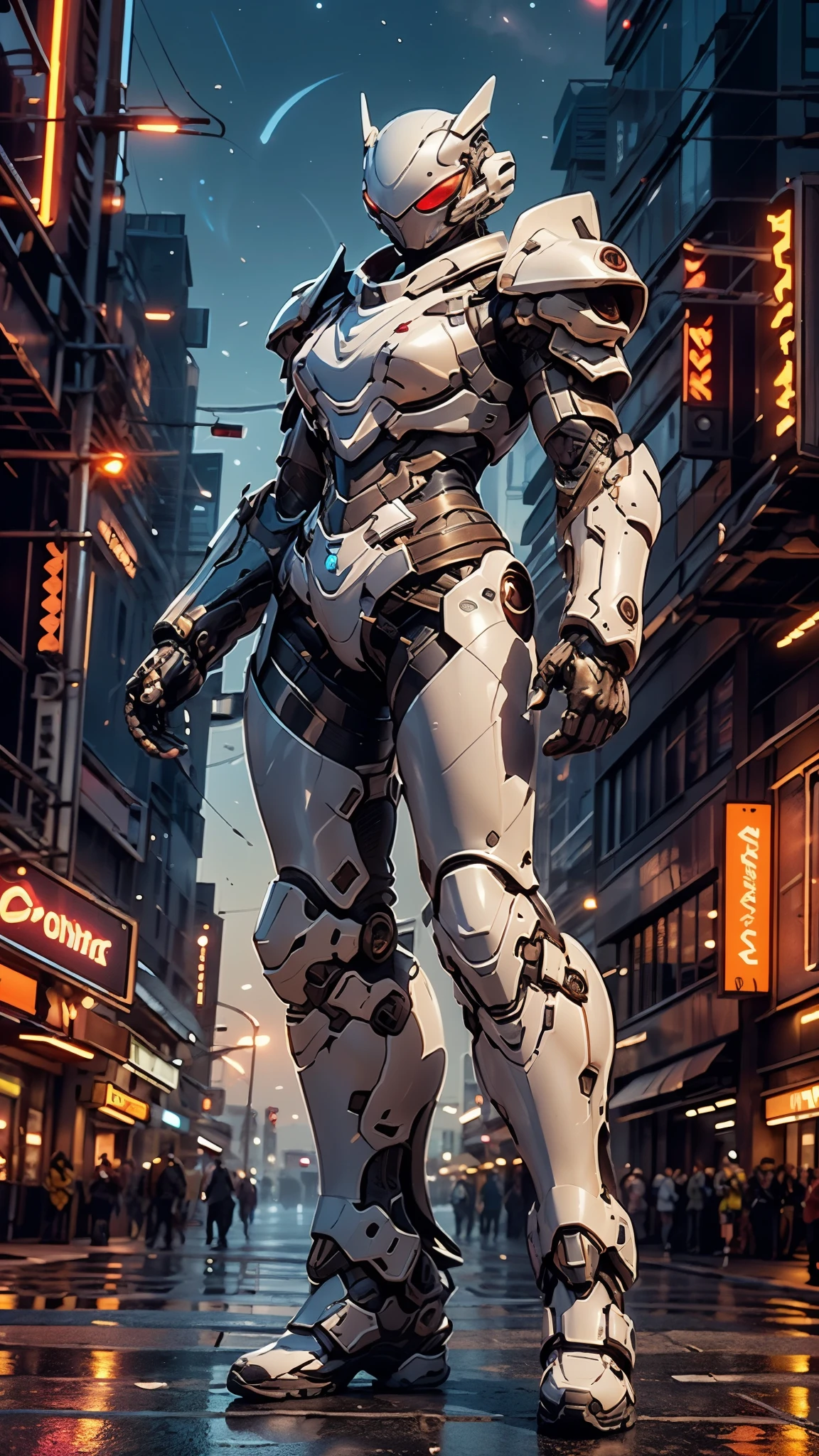 A woman adorned in fantasy-style full-body armor, a crown-concept fully enclosed helmet that unveils only her eyes, a composite layered chest plate, fully encompassing shoulder and hand guards, a lightweight waist armor, form-fitting shin guards, the overall design is heavy-duty yet flexible, ((the armor gleams with a golden glow, complemented by red and blue accents)), exhibiting a noble aura, she floats above a fantasy-surreal high-tech city, this character embodies a finely crafted fantasy-surreal style armored hero in anime style, exquisite and mature manga art style, (Queen bee mixed with Spider concept Armor, Central America woman), ((night sky, city night view, elegant, goddess, femminine:1.5)), metallic, high definition, best quality, highres, ultra-detailed, ultra-fine painting, extremely delicate, professional, anatomically correct, symmetrical face, extremely detailed eyes and face, high quality eyes, creativity, RAW photo, UHD, 32k, Natural light, cinematic lighting, masterpiece-anatomy-perfect, masterpiece:1.5