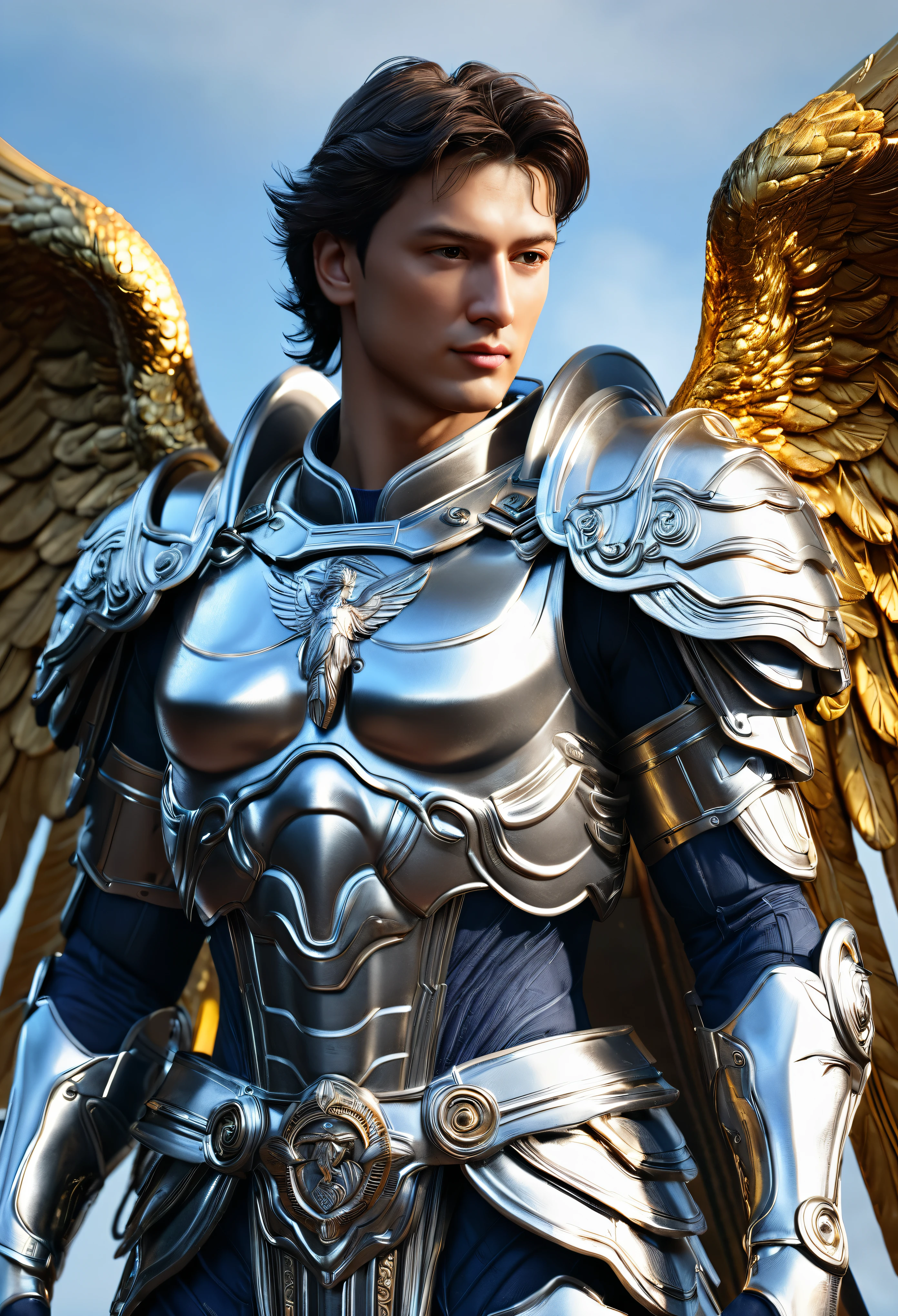 archangel michael、The last piece of the four angels,highest quality,Super detailed,High resolution,High resolution,4k,4K portrait,8k,8K portrait,unity 8k wallpaper,Detailed CG,realistic,RAW photo,real person,portrait photography,realistic,shiny skin,fine skin,dynamic angle, whole body
,dynamic pose, Are standing
