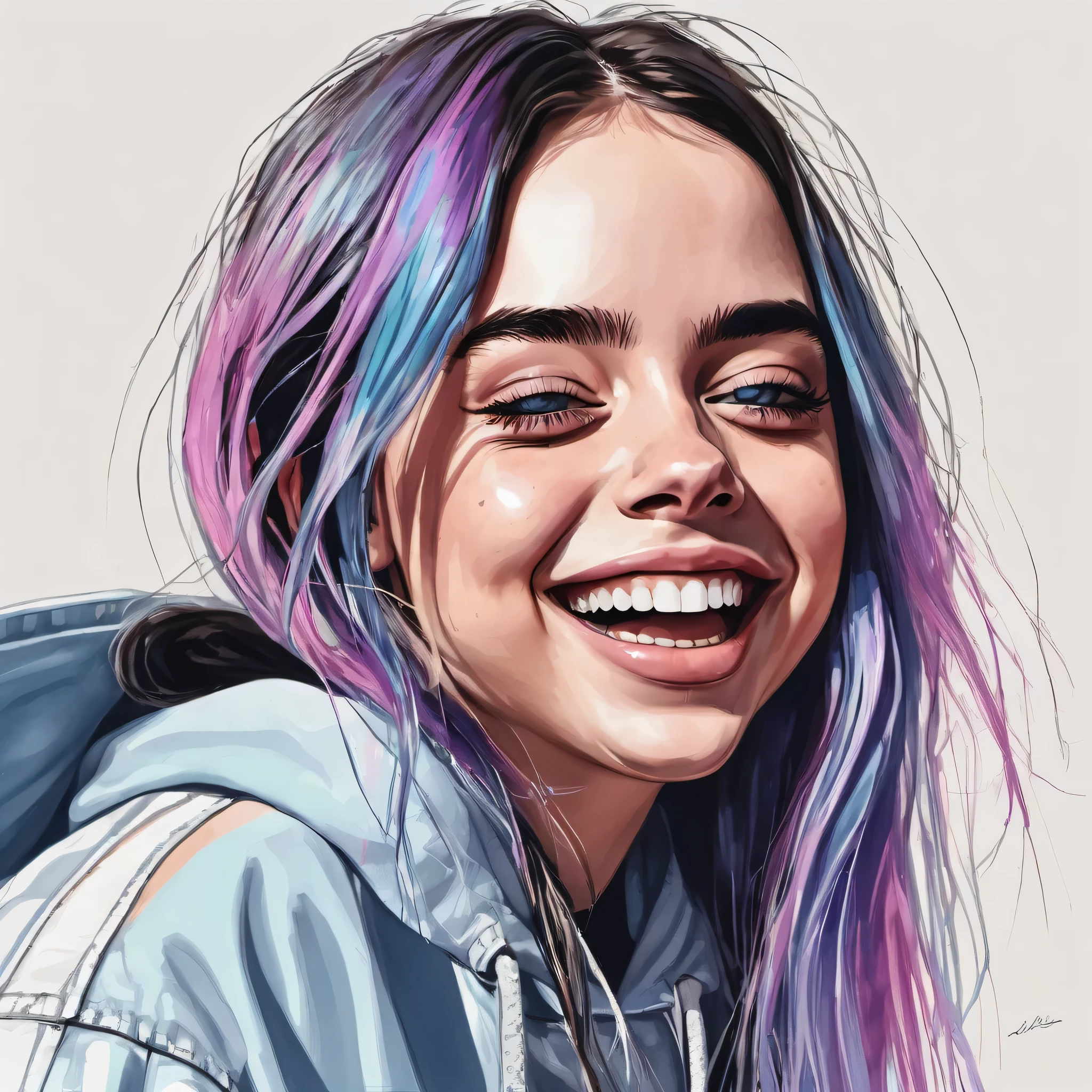A close up of a person with a colorful hair smiling - SeaArt AI