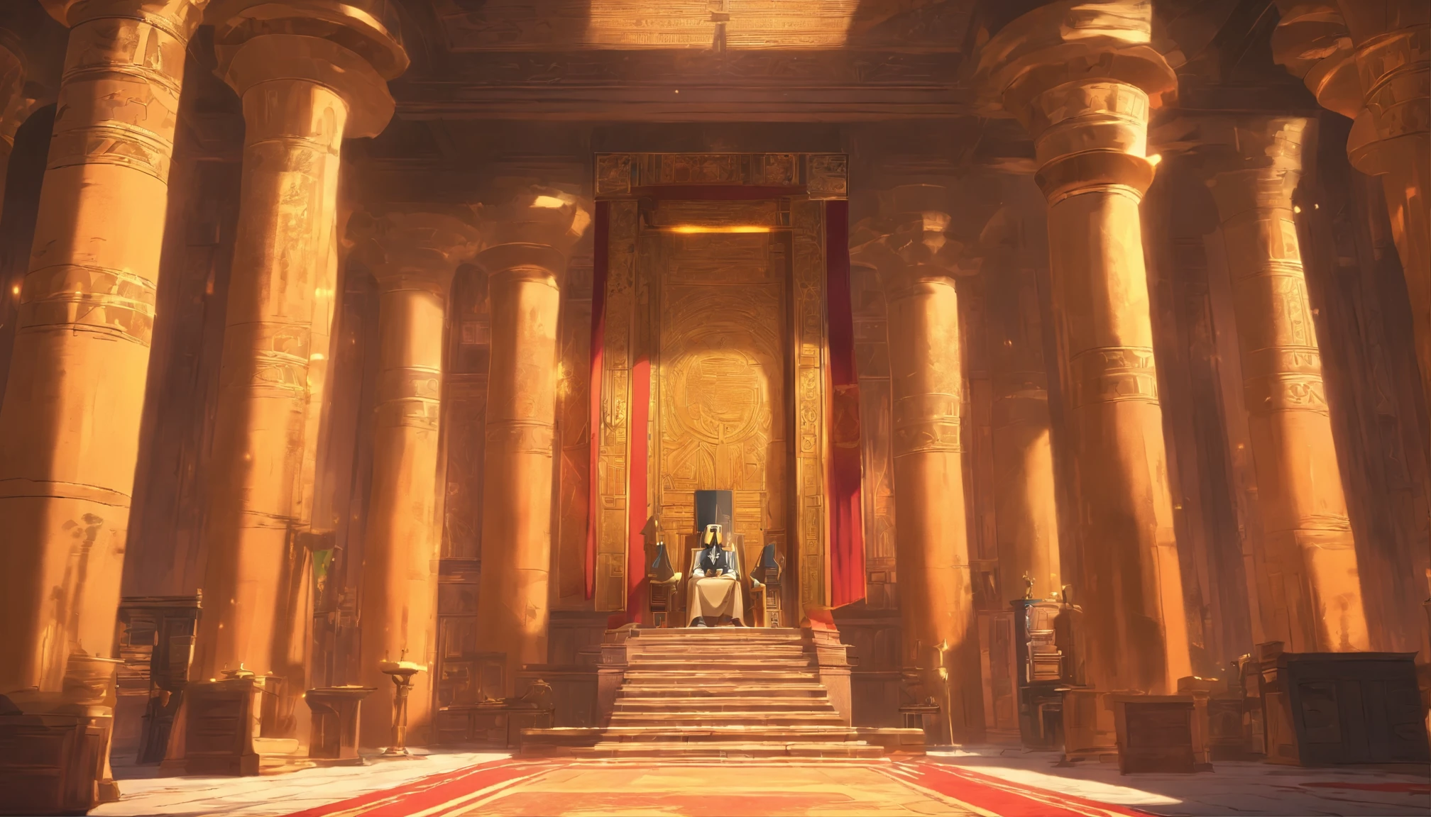 Inside the ancient governor&#39;s mansion，Egypt，no one in the screen，Ash，Looking up at the tall Governor&#39;s chair，The pillar is black，No one can
