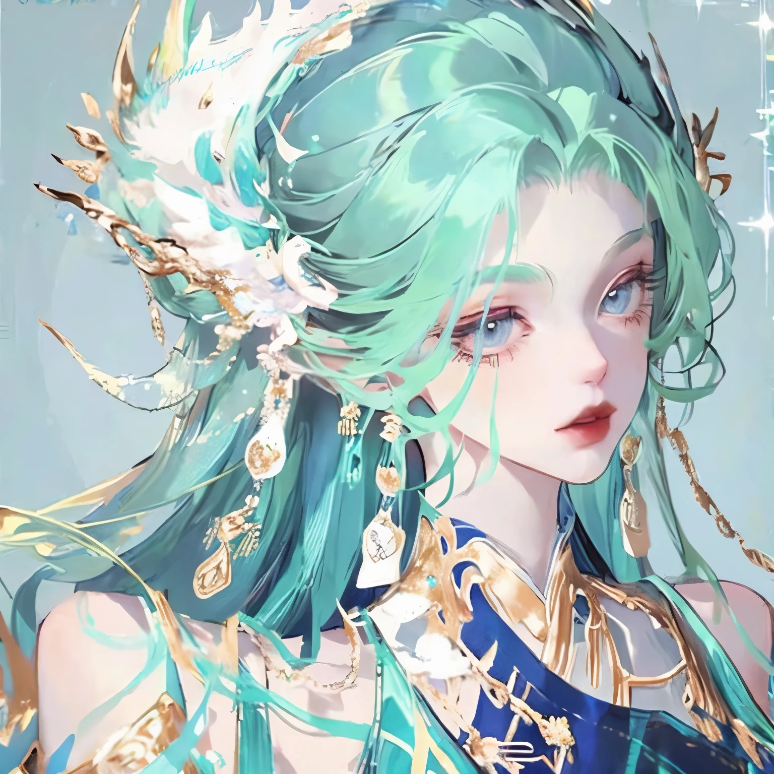 one wearing a blue dress、Cartoon picture of woman with white wings, Astral Witch Clothes, flowing magic robe, Dress up in dreamy formal attire, full body xianxia, Cotton Cloud Mage Robe, clothes themed on a peacock mage, ((beautiful fantasy queen)), fantasy costumes, fantasy robe, Beautiful celestial mage, Astral Fairy, Can be used all over the body
