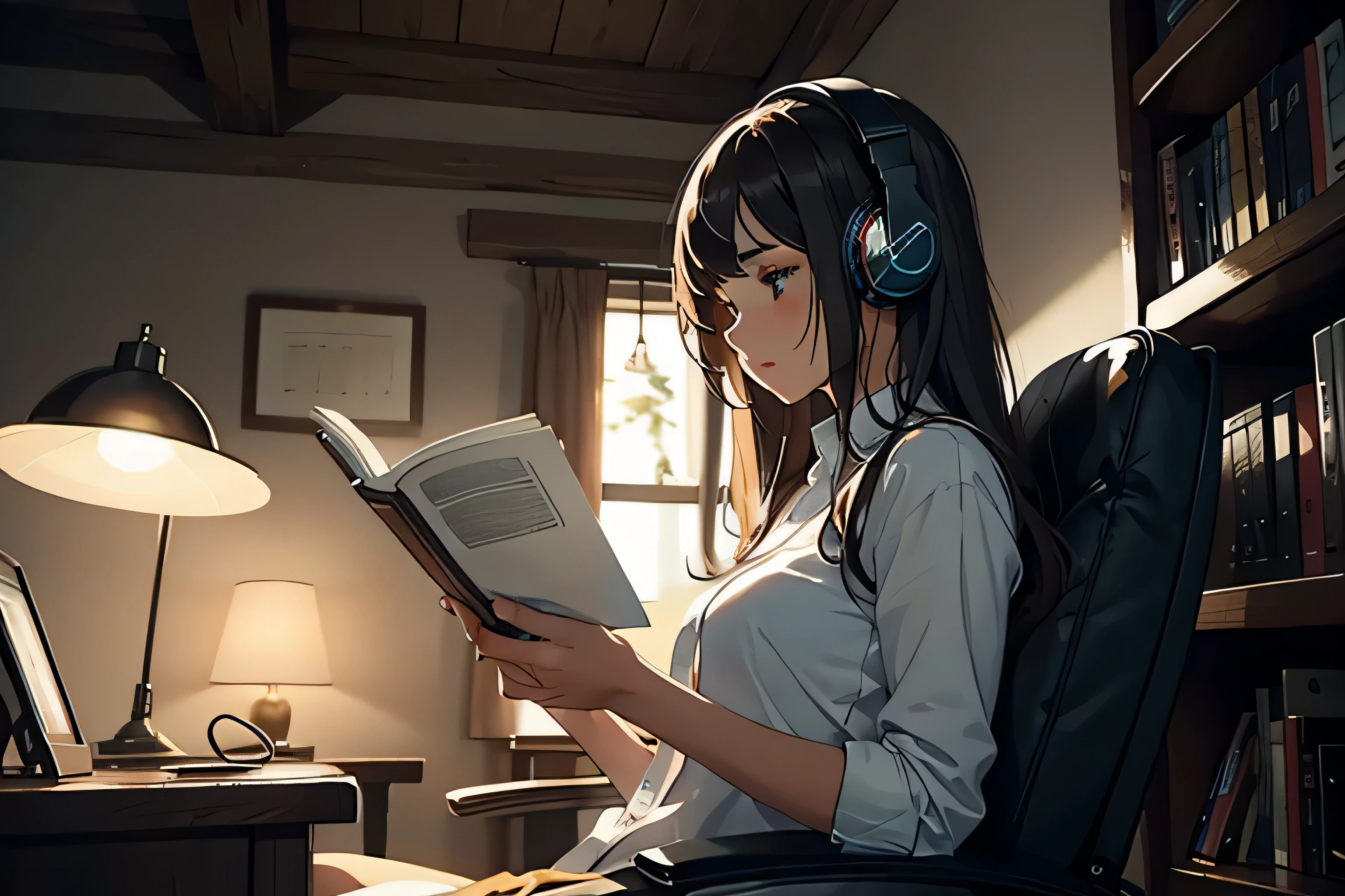 reading a book, Listen to music with headphones