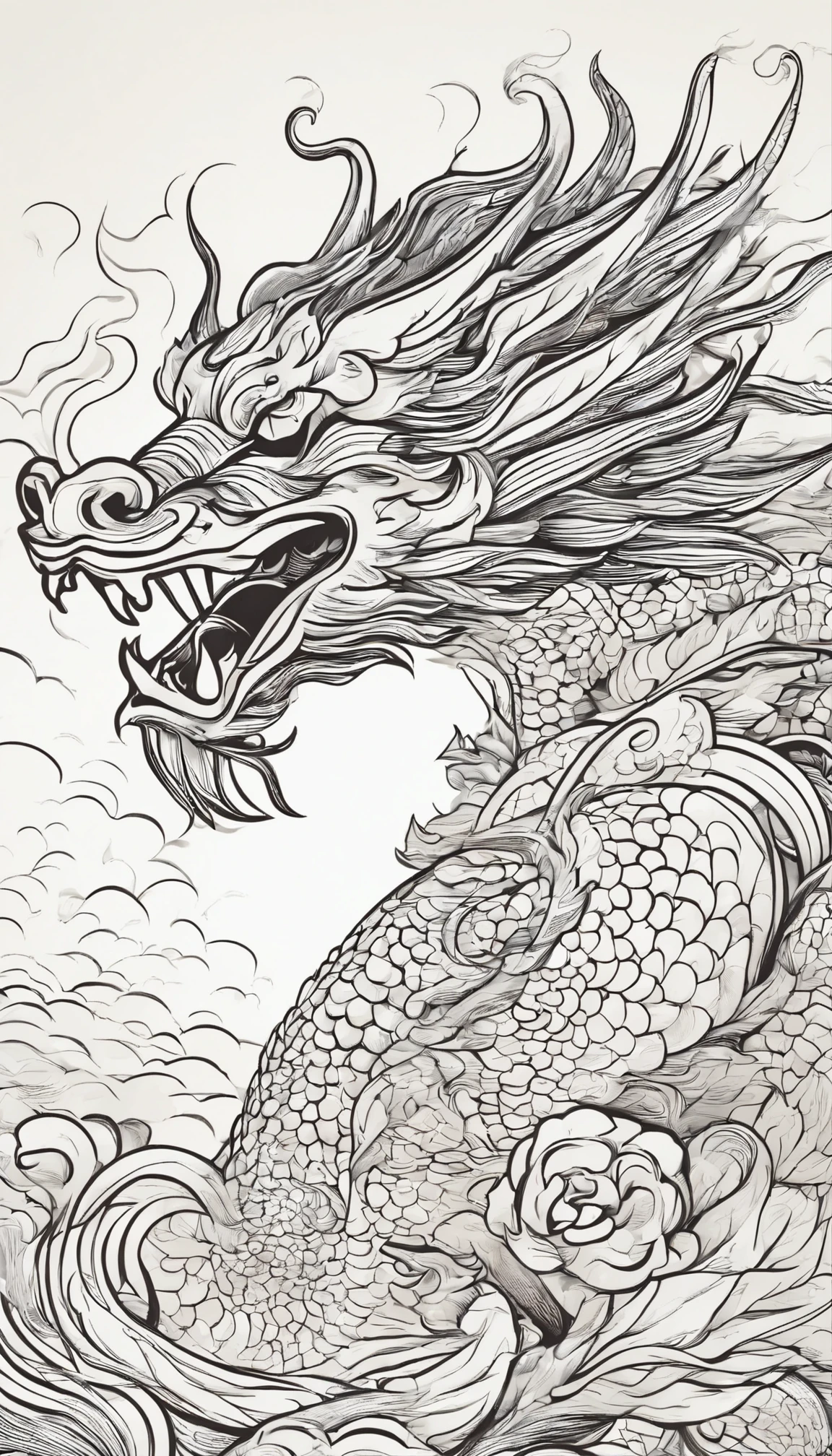 Domineering traditional Chinese dragon,Made of white clouds,Bringing the majestic and mighty image of the dragon to its extreme,Red crimson gradient frosted texture background,Clear head shape and structure,The line structure is simple,abstract style