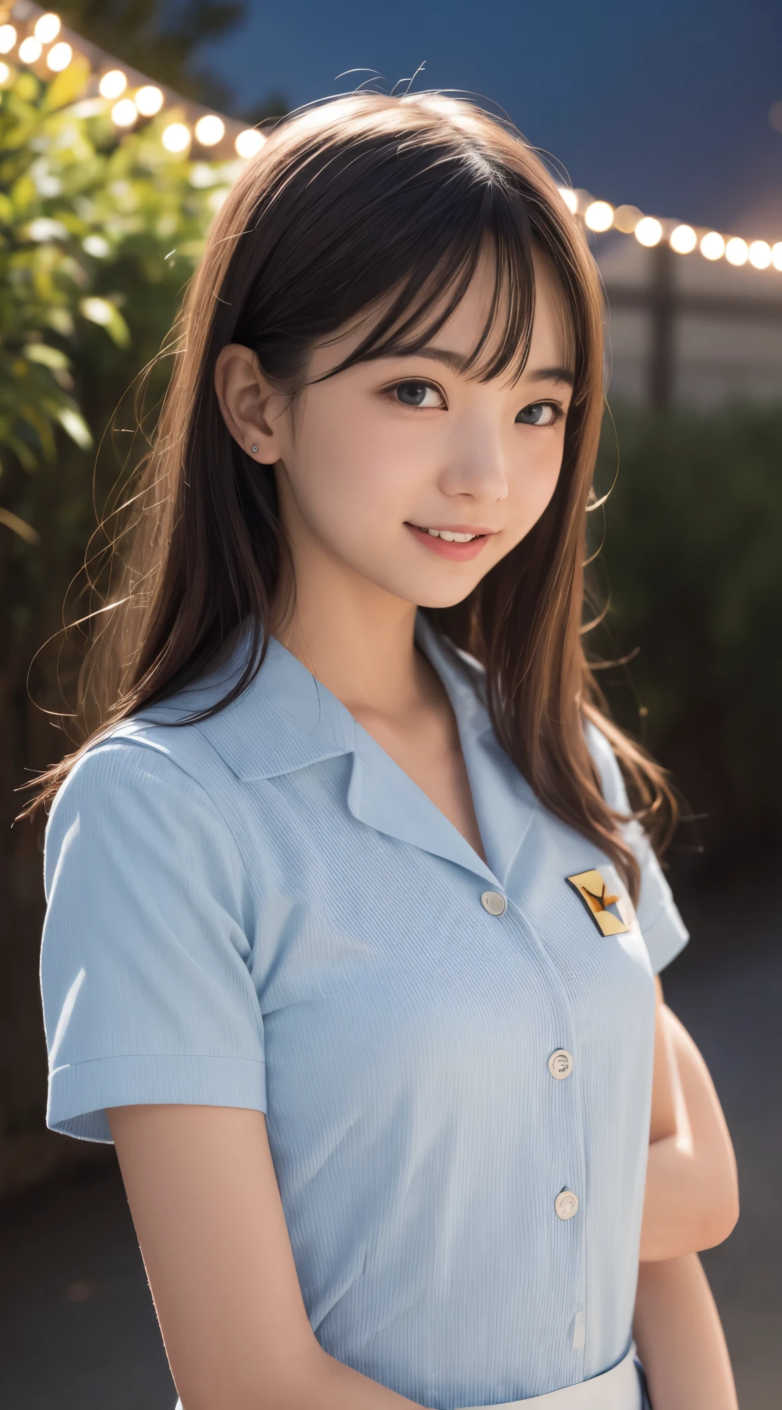 masutepiece, Best Quality, 8K, 8years old, Teen, Raw photo, absurderes, award winning portrait, Smile, Solo, (Night:1.8), Idol face, Delicate girl, Upper body, Digital SLR, Looking at Viewer, Candid, Sophisticated,Thin arms, Professional Lighting, Film grain, chromatic abberation, (Eyes and faces with detailed:1.0), (Bokeh:1.1) , (Pilot uniform:1.1) , tongue out, drooling sticky saliva