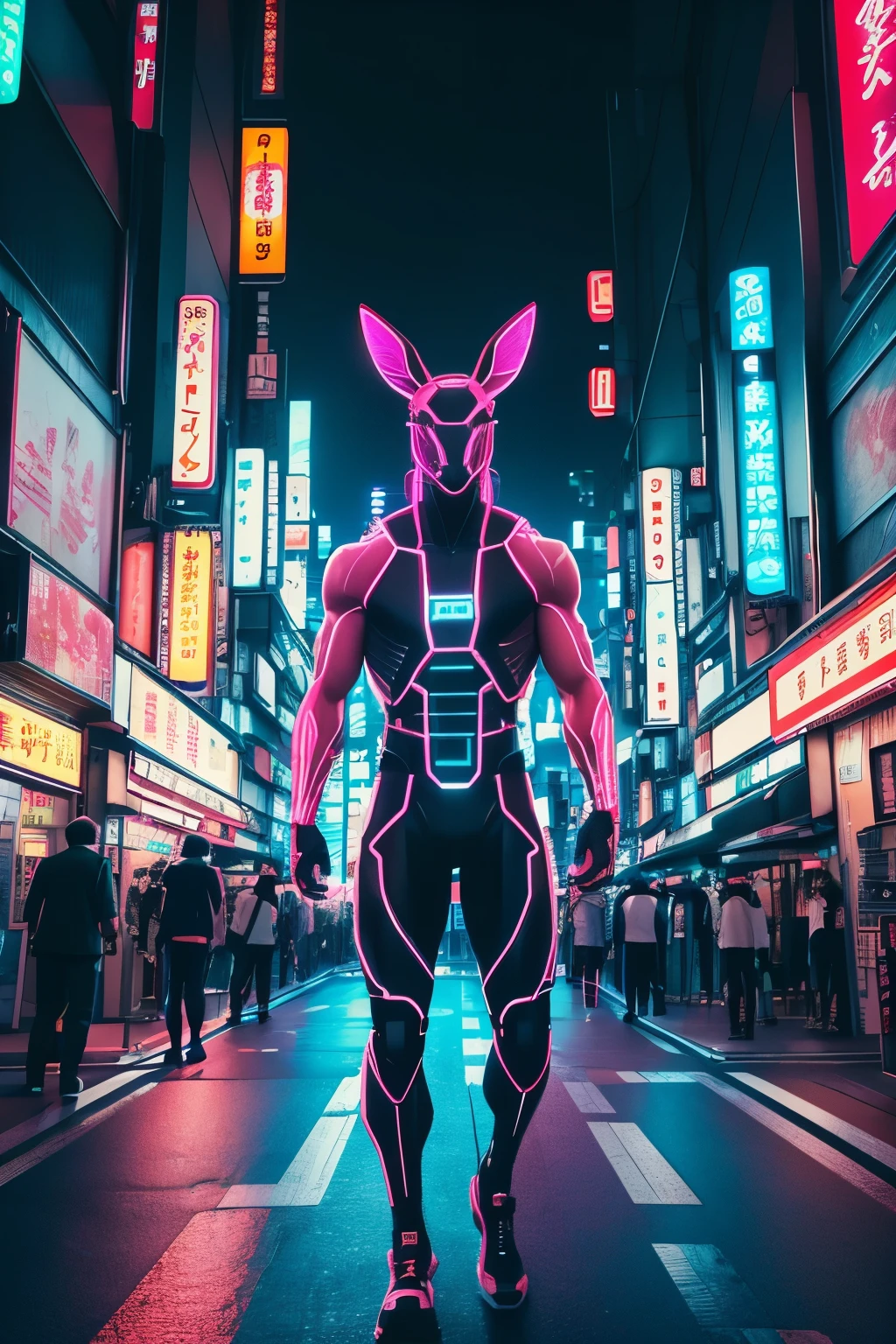 A human-like muscular kangaroo roaming the vibrant Tokyo streets, surrounded by the rich texture of 4k ultra clear neon lights. This cyberpunk scene showcases the realistic and intricate details of the kangaroo's muscular build, capturing the essence of a futuristic world. The detailed veiny texture of its skin adds to the realism, creating an engaging and visually stunning image.
((Muscular kangaroo)), ((Human-like)), ((Tokyo streets)), ((Neon lights)), ((Realistic: 1.3)), ((4k ultra clear: 1.25)), ((Cyberpunk: 1.1