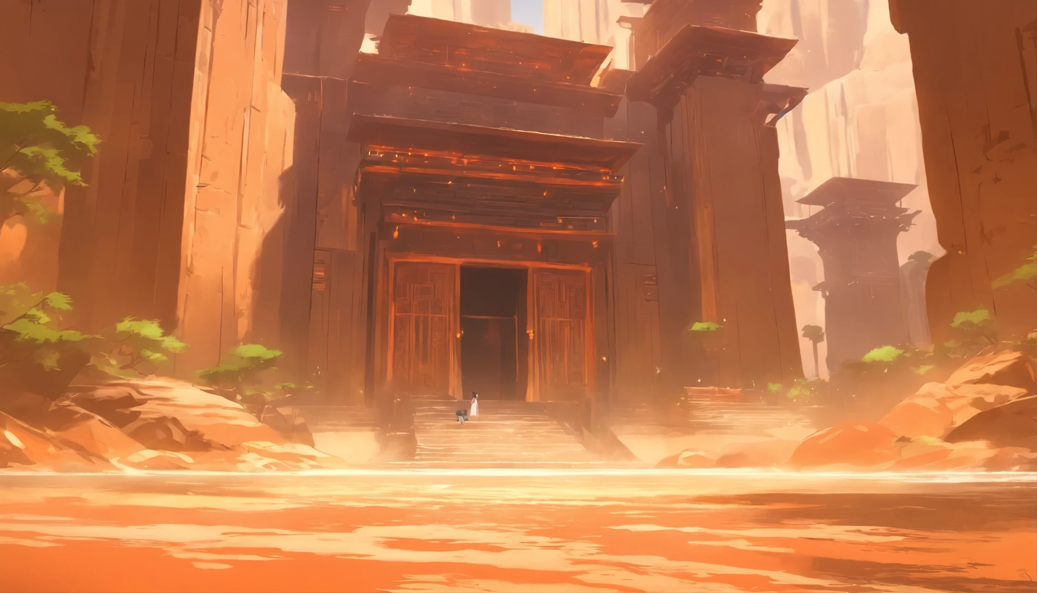 Inside the ancient desert station,in the desert,middle East,no one in the screen,Ash,You can see the second floor from the entrance on the first floor,There are steps,The pillar is black,No one can,The room is not big,The room is relatively small,simple