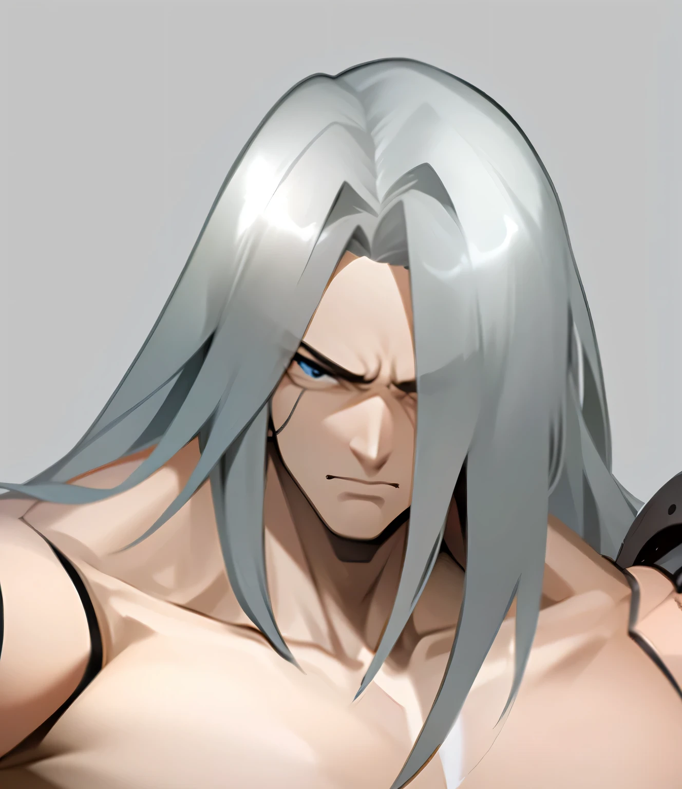 quadratic element,style of anime,1 man,white hair,mechanical,head down,angry,